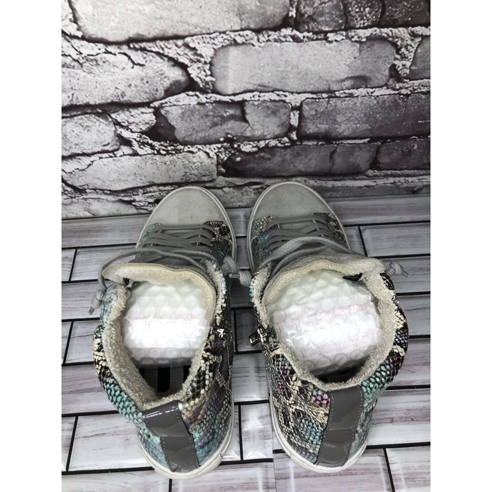 P448 P448 Blue Leather Snake Lace Up Casual Side Zip High Top Sne Size US 8.5 / IT 38.5 - 6 Thumbnail