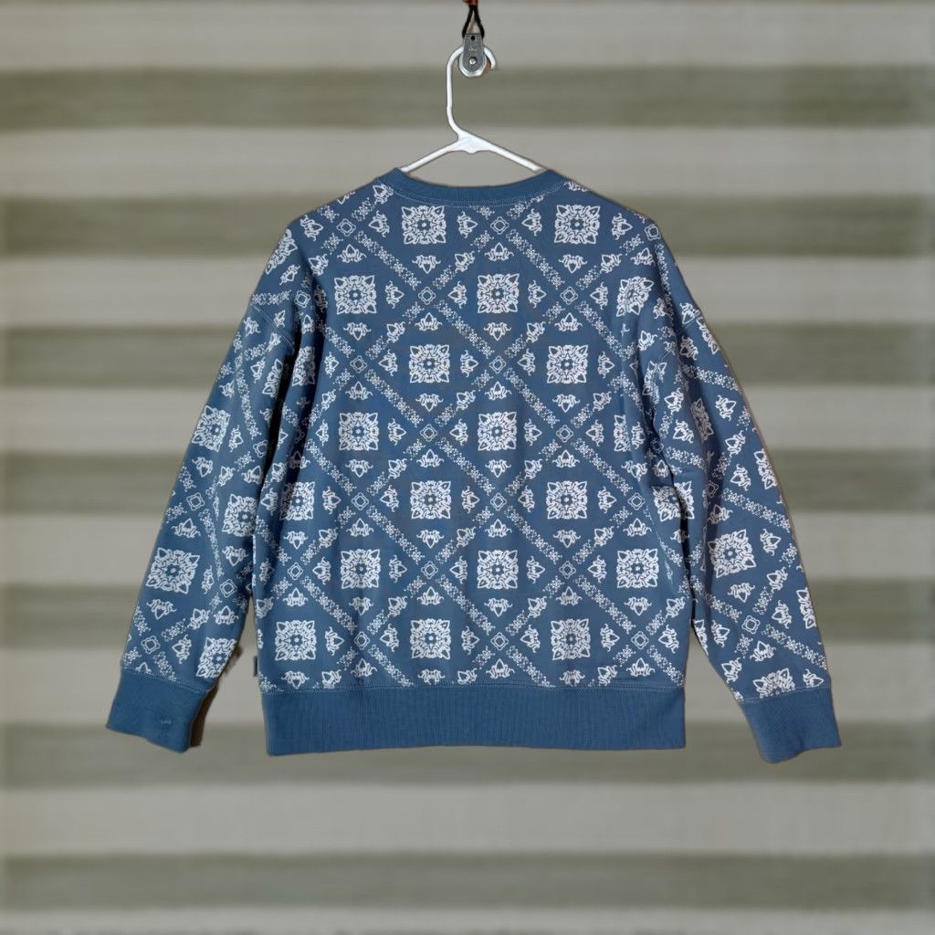 Eddie Bauer Snowflake Graphic Print Pullover Sweater Blue Women's M Petite Crew Neck Long Sleeve Geometric Knit Cotton Winter Casual