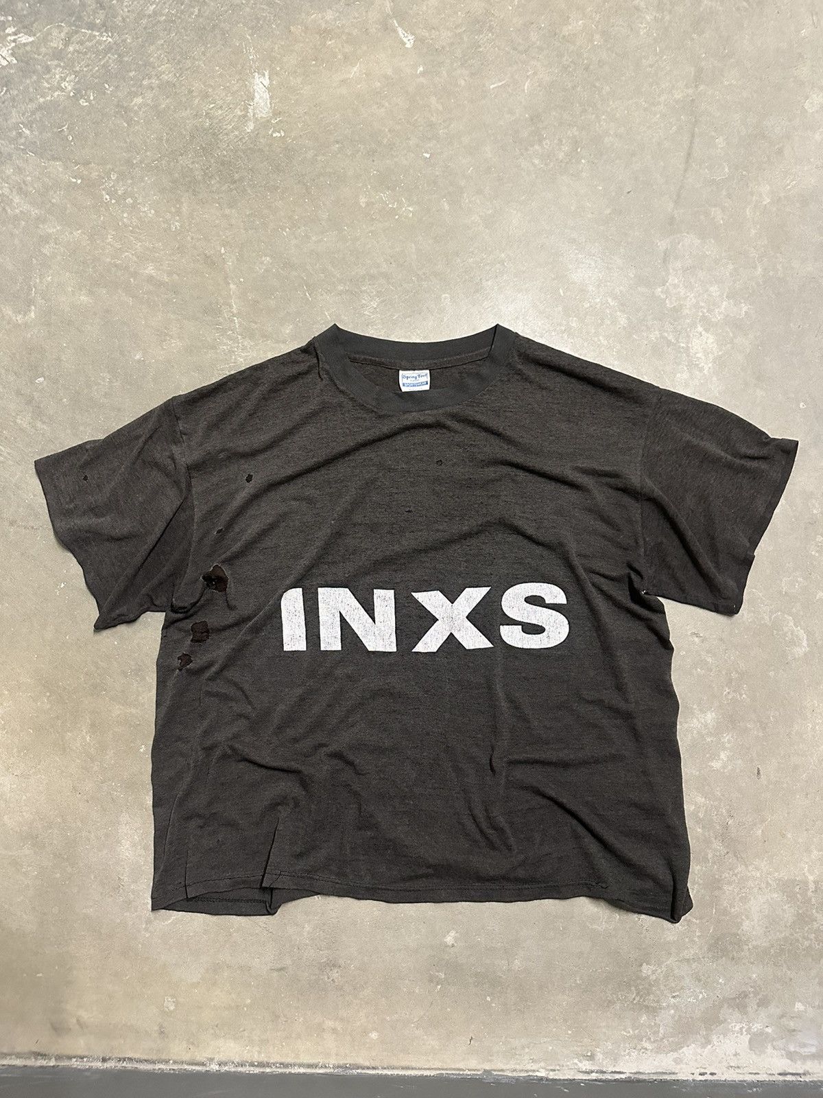 image of Band Tees x Unsound Rags 1988 Insx Kick Off Tour Thrashed Black Tee (Paper Thin), Men's (Size XL)