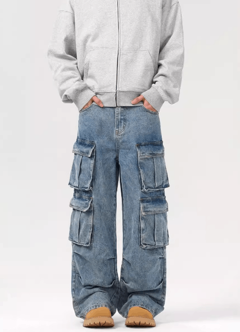 Japanese Brand × Jean Men's washed multi-pocket casual straight-leg cargo jeans Size US 32 / EU 48 - 1 Thumbnail