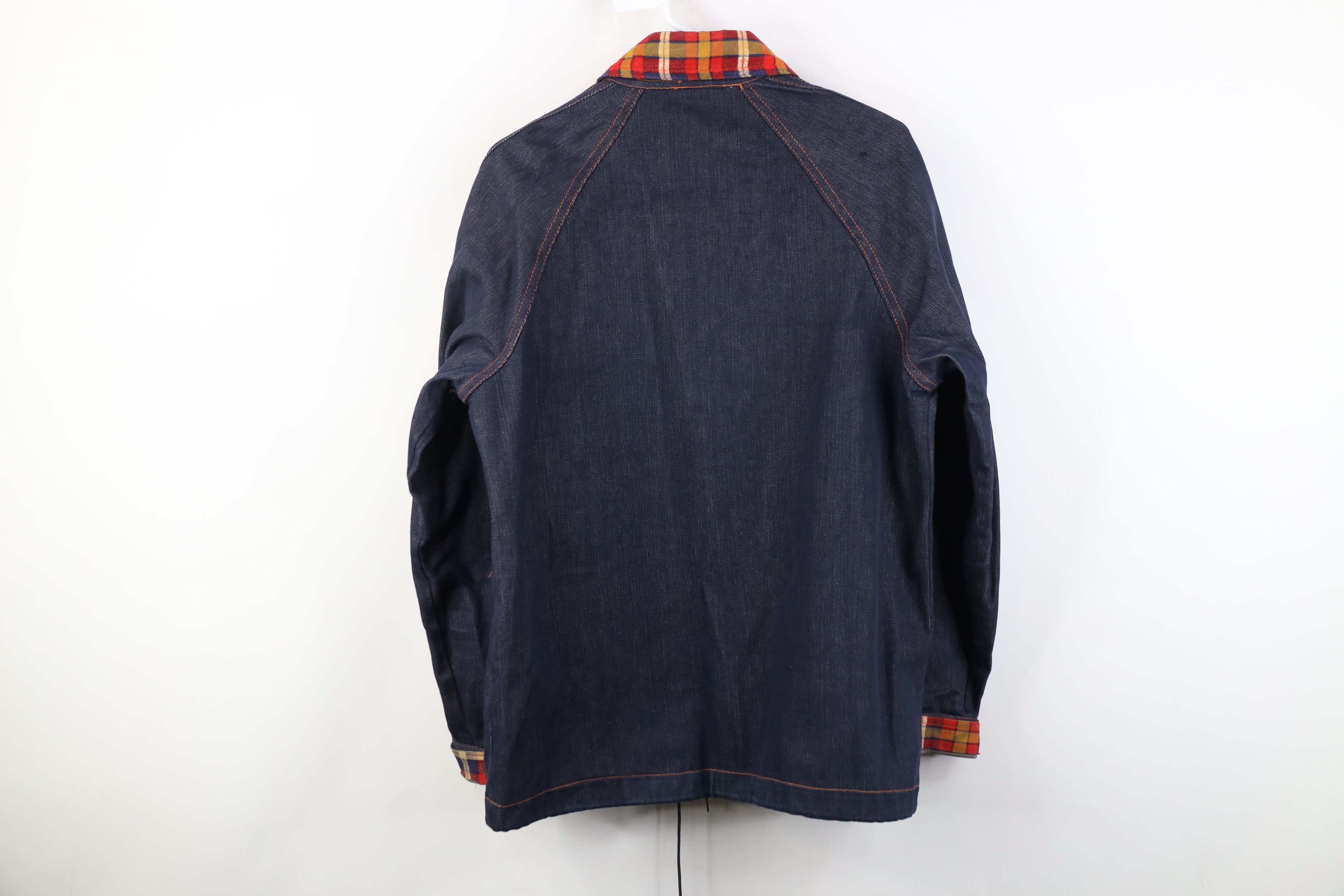 Vintage Vintage 70s Streetwear Plaid Trim Denim Chore Jacket Indigo Size US M / EU 48-50 / 2 - 13 Thumbnail