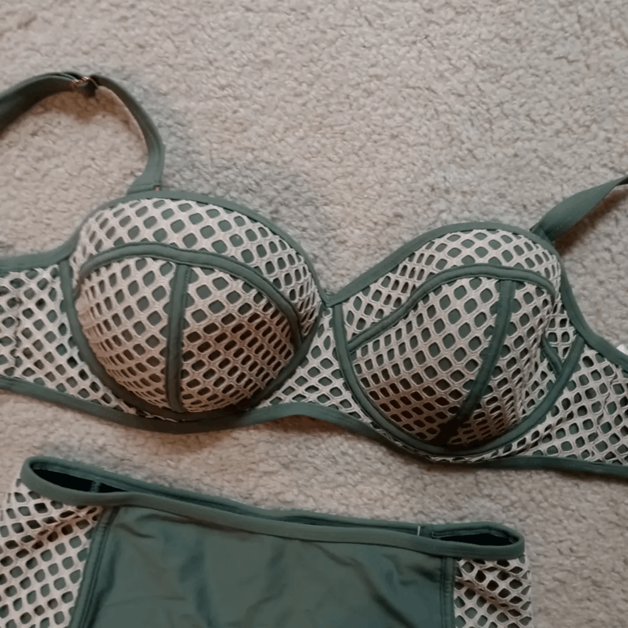 Other Green Mesh Retro High-Waist Bikini Set Size ONE SIZE - 5 Thumbnail