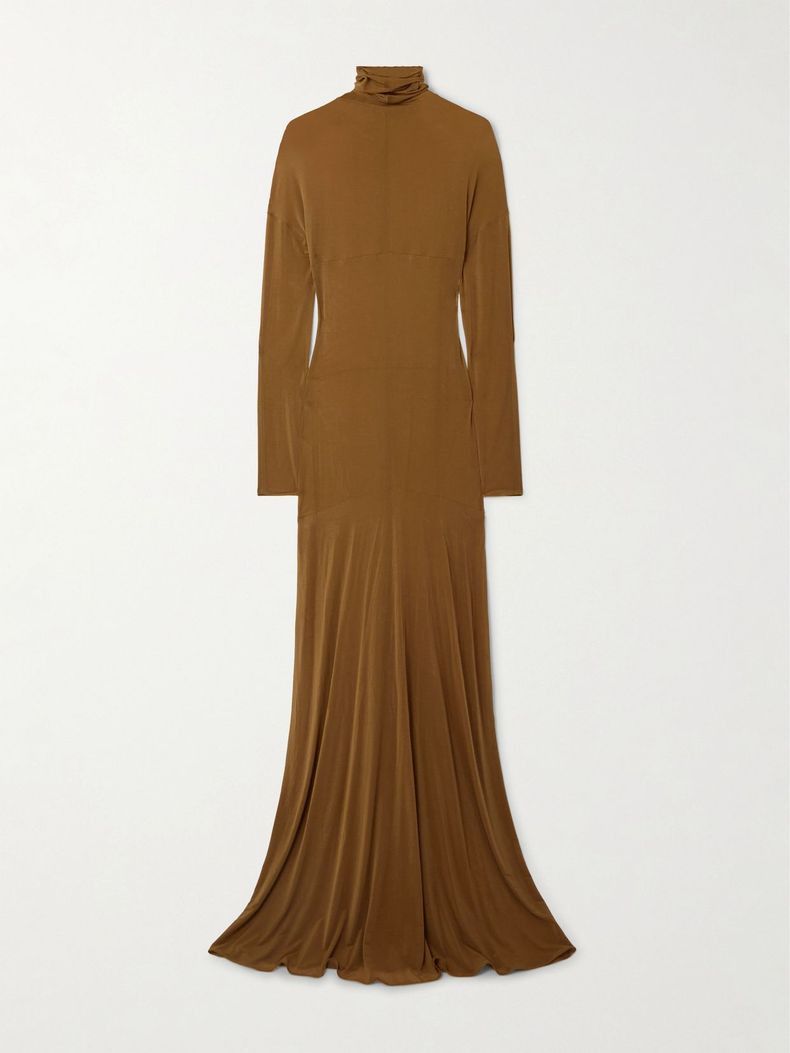Saint Laurent Paris o1bcso1str0426 Stretch Jersey Maxi Dress in Brown Size M / US 6-8 / IT 42-44 - 1 Thumbnail