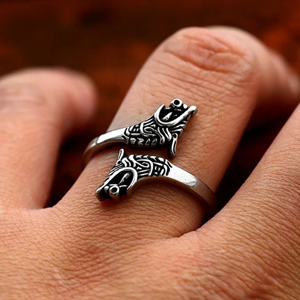 Jewelry Vintage Viking Dragon Head Ring Size ONE SIZE - 1 Thumbnail