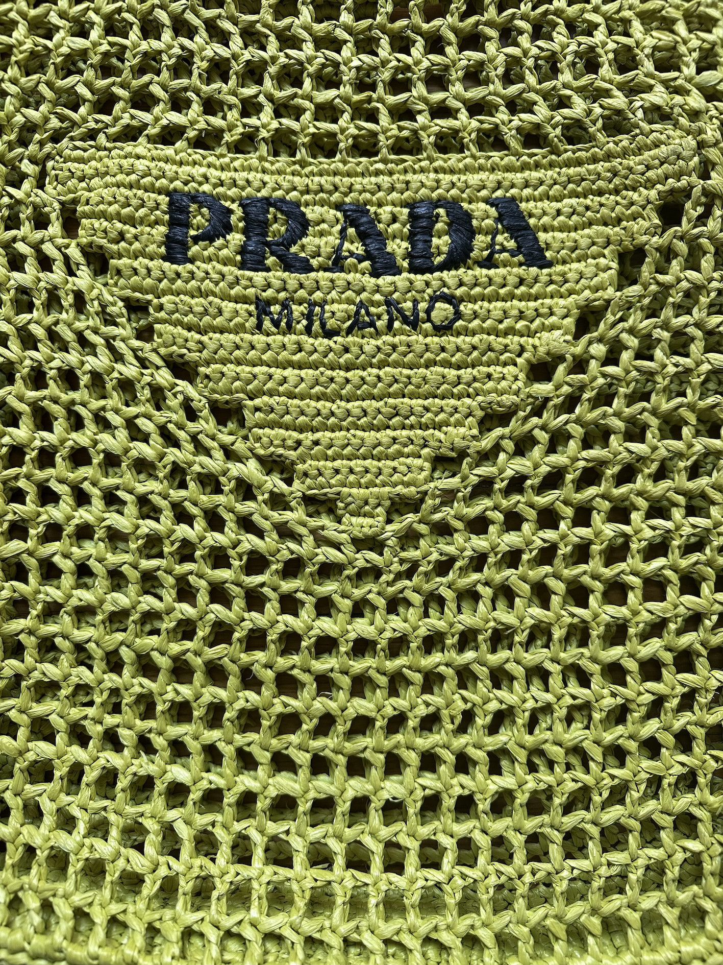 Prada PRADA crochet raffia triangle logo tote bag - lime green Size ONE SIZE - 4 Thumbnail