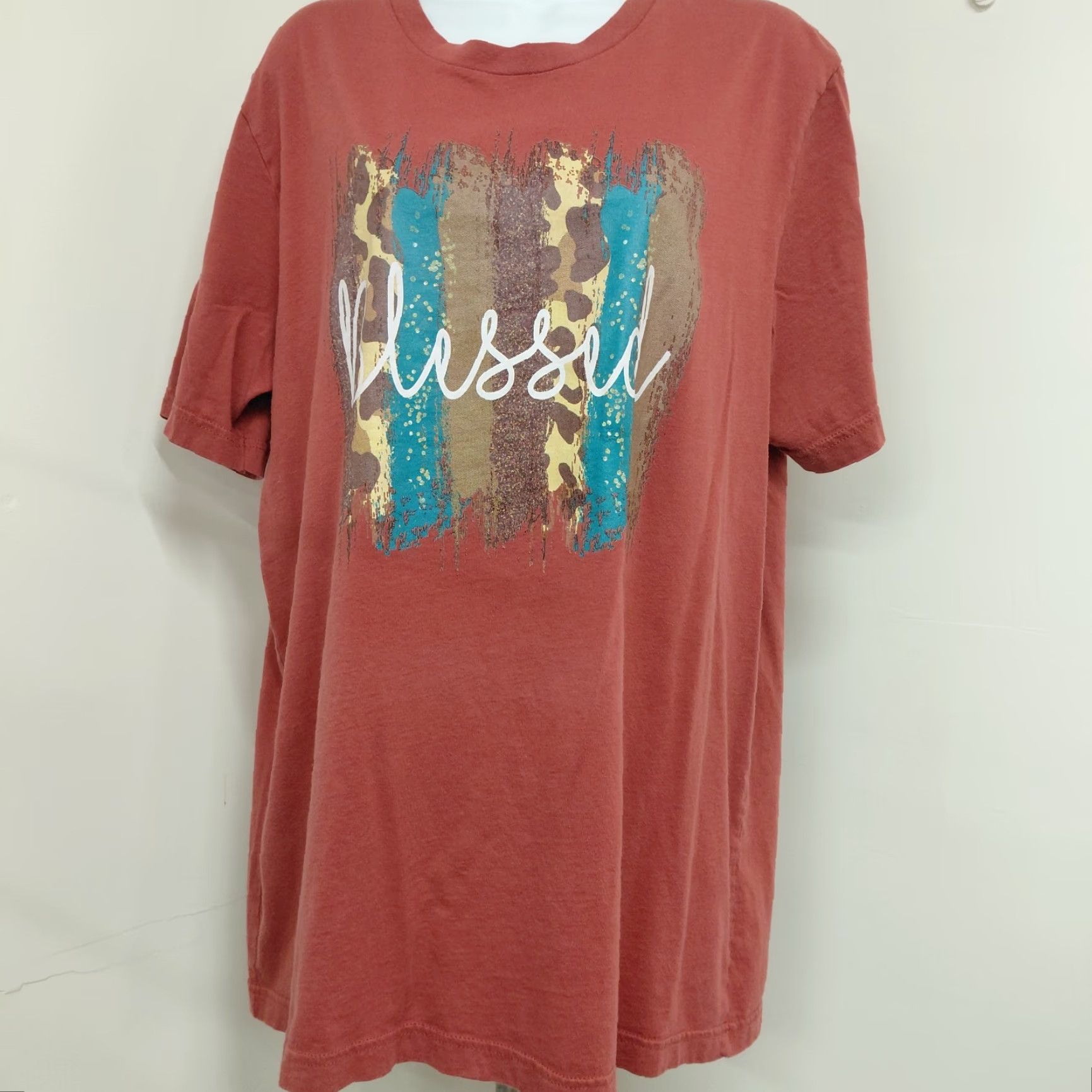 Vintage Blessed Tshirt Women’s XL Brown Striped Animal Print Short Sleeve Crewneck Boho Western Classic Shirt Women Size XL / US 12-14 / IT 48-50 - 2 Thumbnail