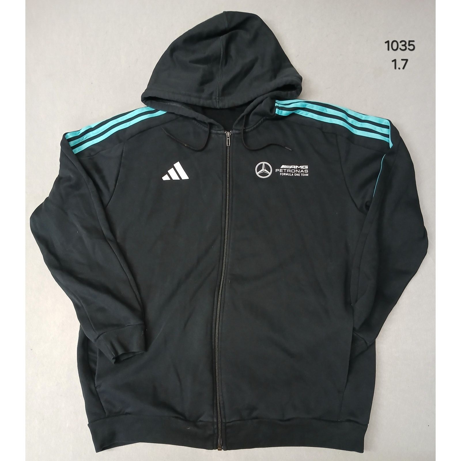 Adidas Adidas (XL) Black Full Zip Teal Striped Hoodie Jacket Size US XL / EU 56 / 4 - 1 Thumbnail