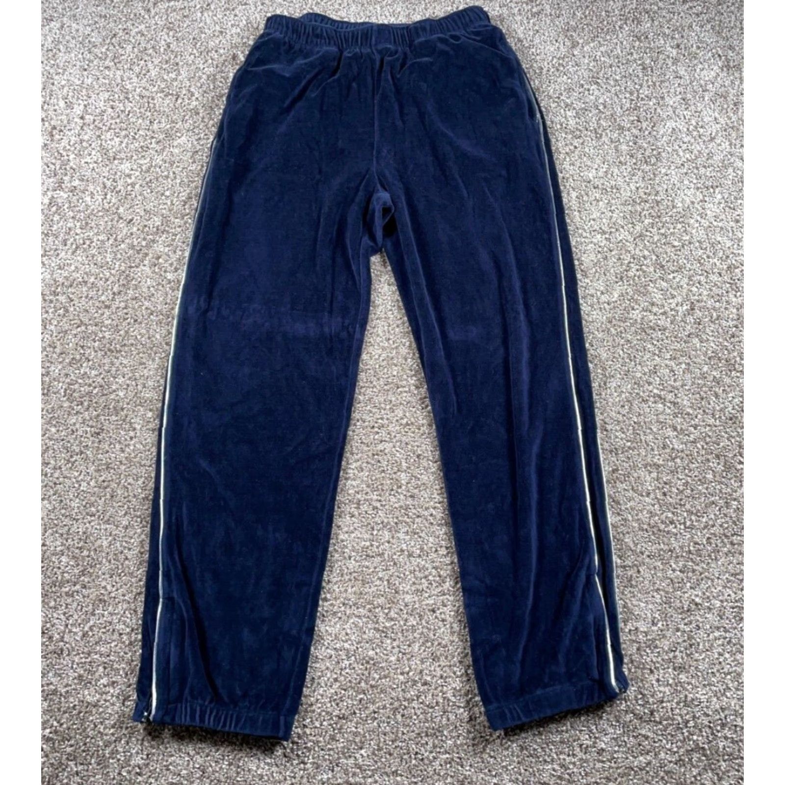 Velour VINTAGE Velour Tracksuit Jacket & Pants Men XL Dark Blue Silver Piping 90s Hip Hop Set Size 46R - 6 Thumbnail