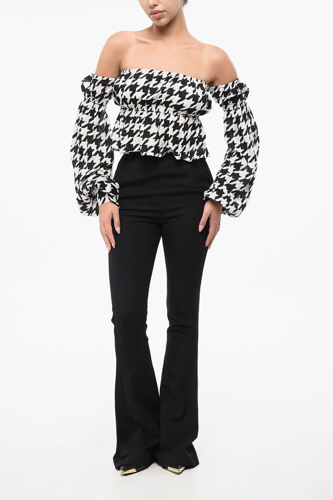 Balmain og1mm0326 Cold-Shoulder Crop Top in Black & White Size XS / US 0-2 / IT 36-38 - 4 Thumbnail