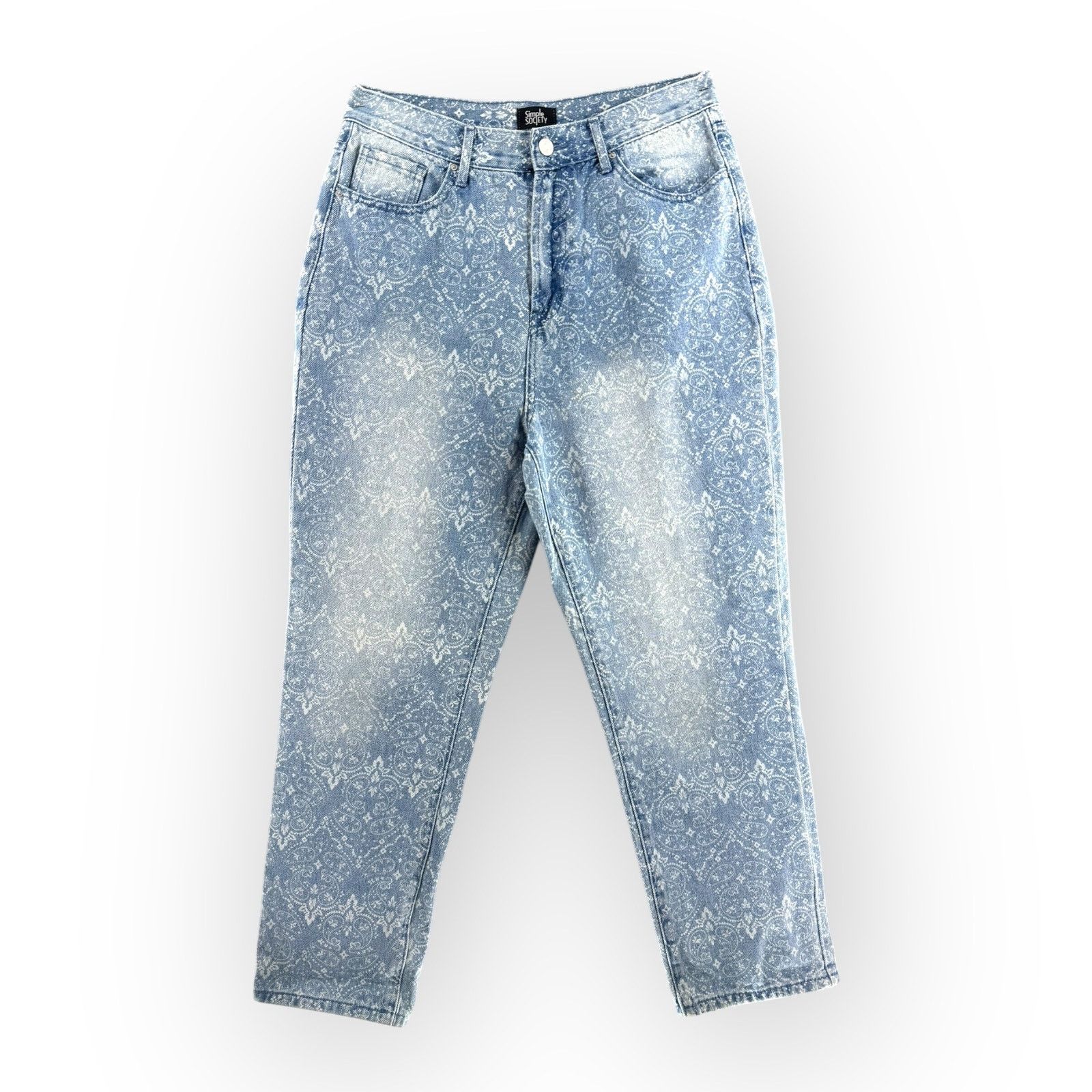 SIMPLE PROJECT Simple Society Y2K Paisley Super Straight Mom Jeans 9/29 Size 29" - 2 Thumbnail