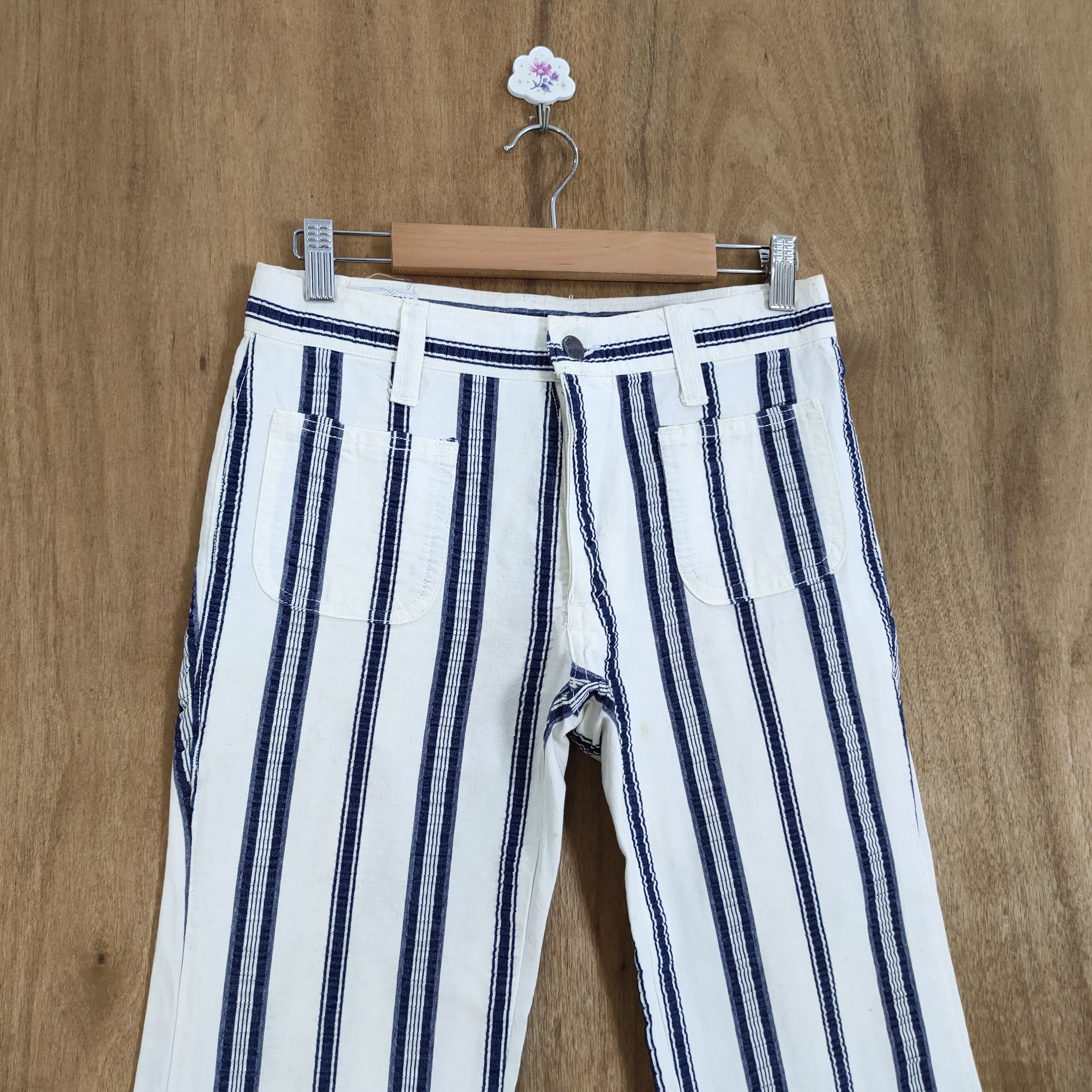 Japan Blue × Solid and Striped × Vintage VINTAGE BLUE WAY TALON STRIPE FLARED PANTS Size US 28 / EU 44 - 3 Thumbnail