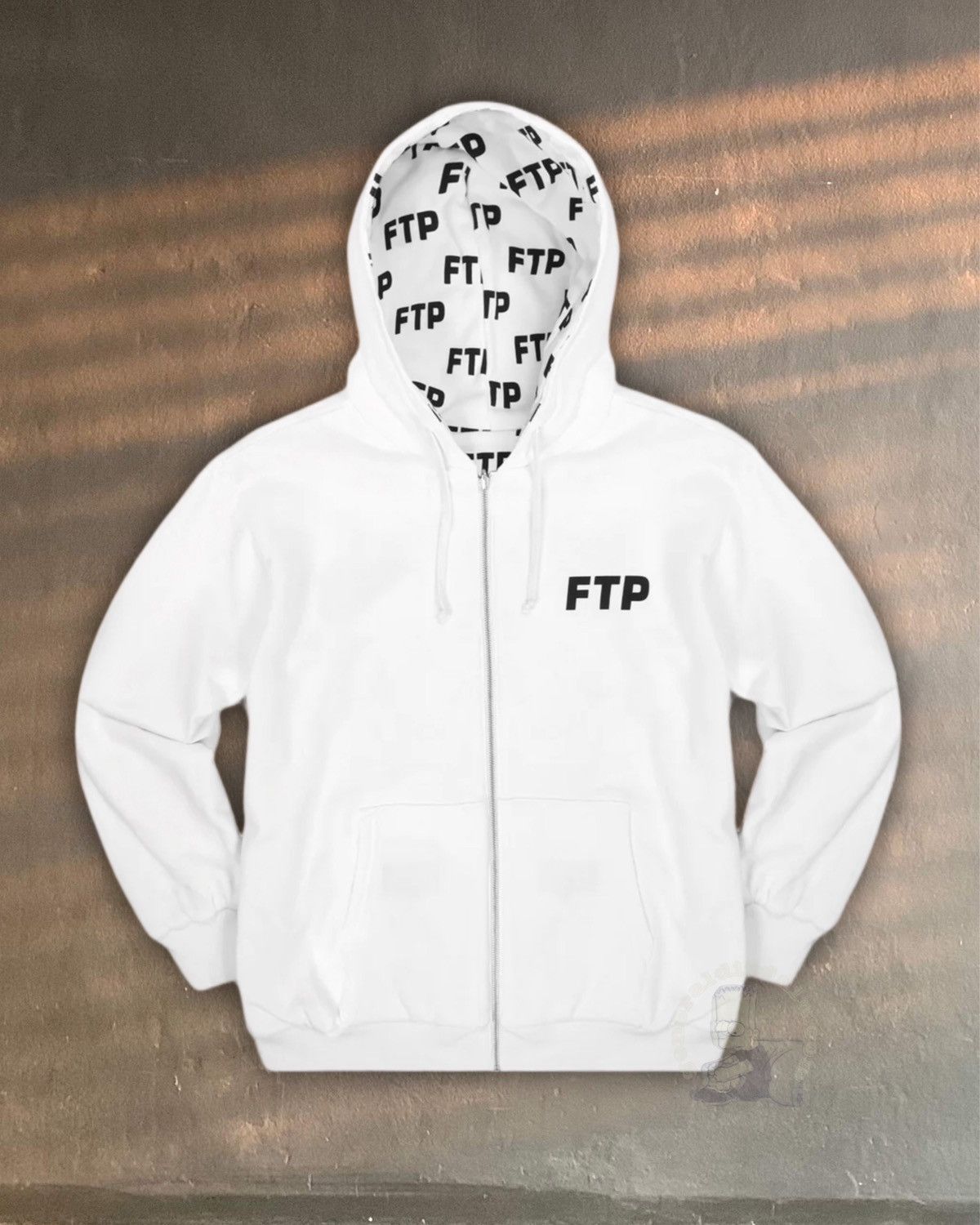 image of Fuck The Population Fuckthepopulation Ftp Reversible Logo Hoodie Zip Up Jacket in White/Black (Size