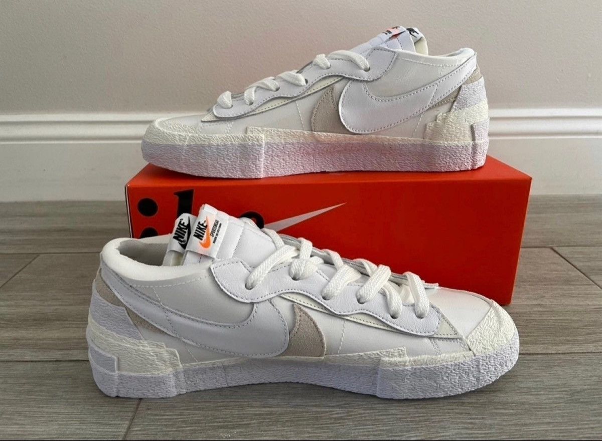 Nike × Sacai Sacai Nike Blazer Low White Patent Leather White Sail Sz 12 Size US 12 / EU 45 - 2 Thumbnail