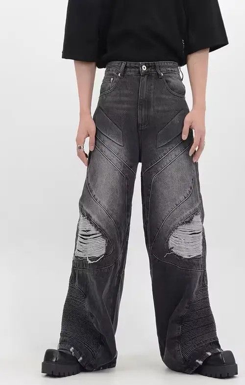 VIBE Retro punk heavy-duty washed distressed ripped jeans Size US 32 / EU 48 - 2 Thumbnail