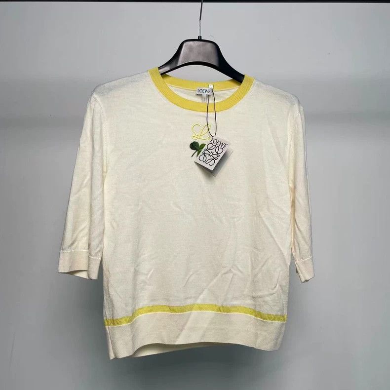 LOEWE Off-white short-sleeved sweater with clover embroide