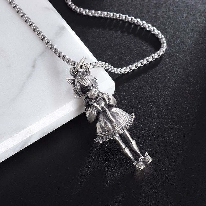 Jewelry Little Girl With Cat Doll Pendant Necklace Size ONE SIZE - 7 Thumbnail