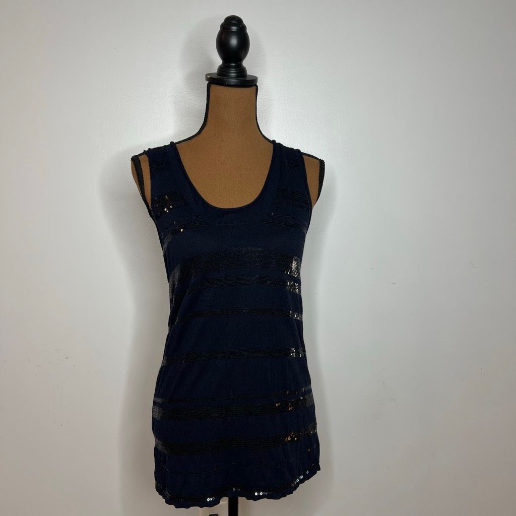 Banana Republic Banana Republic, Navy Blue Front Sequin Striped Long Tank, Women’s Small Size S / US 4 / IT 40 - 11 Thumbnail