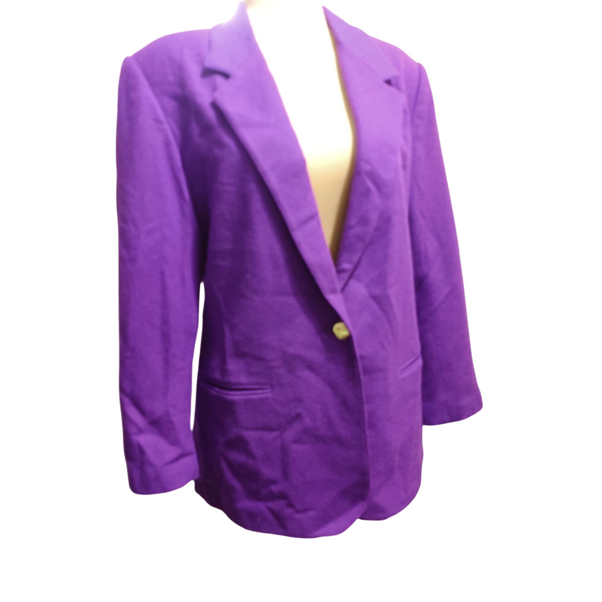 Vintage Vintage Adolfo International 12 Purple Wool Blazer Gold Butt Size XL / US 12-14 / IT 48-50 - 2 Thumbnail