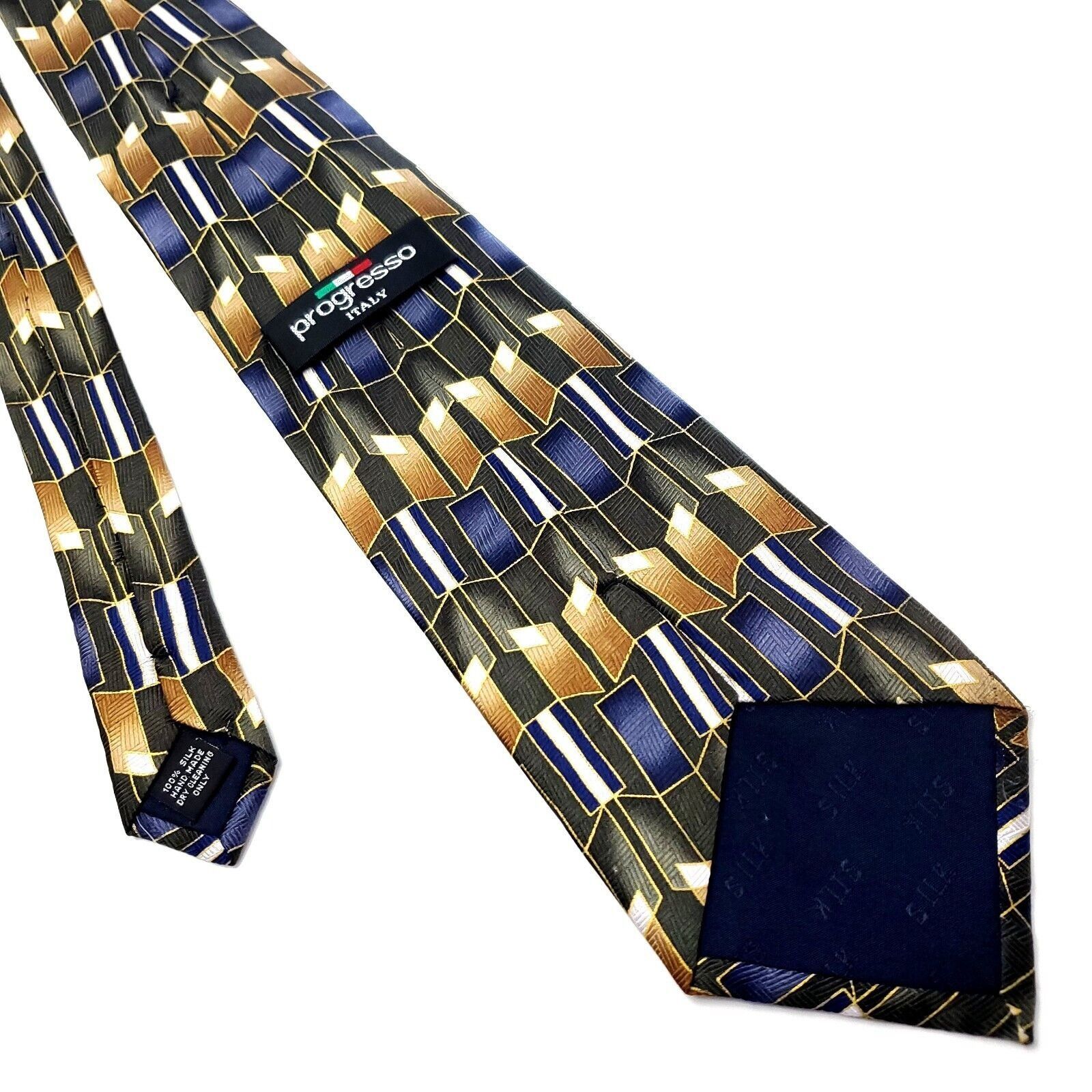 Designer Progresso Multi Colored Silk Tie Woven Geometric Size ONE SIZE - 3 Thumbnail