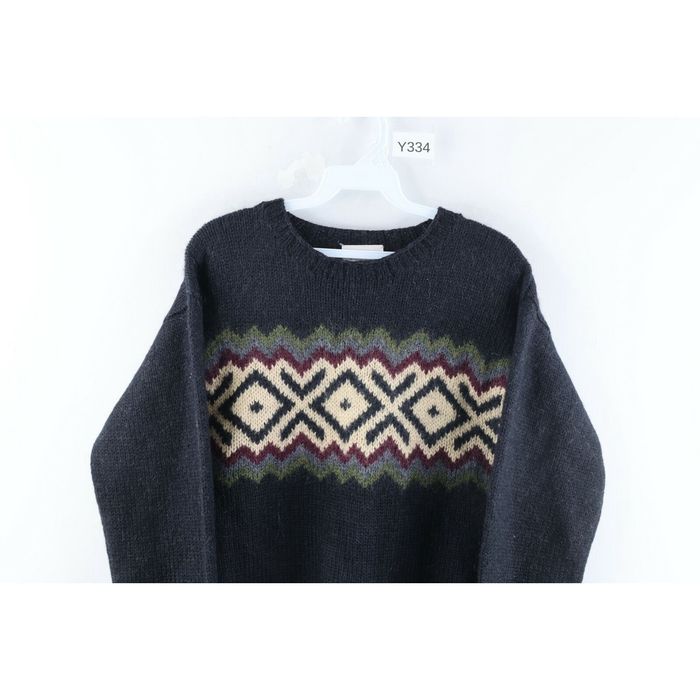 J.Crew Vintage 90s J Crew Mens Size XS Hand Knit Wool Geometric