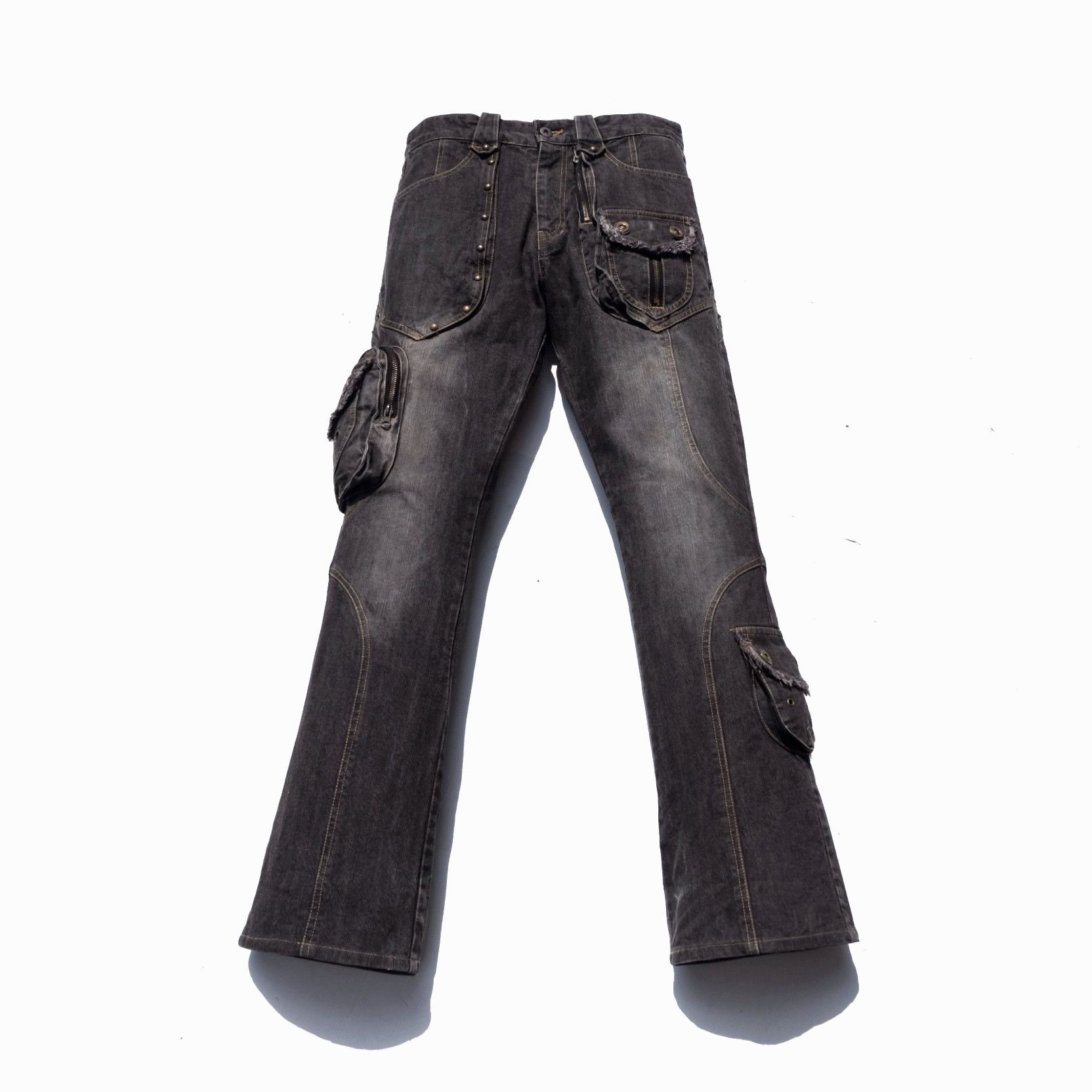 image of Le Grande Bleu L G B x Ppfm In The Attic 3D Pocket Flare Cargo Pants in Washed Black (Size 30)