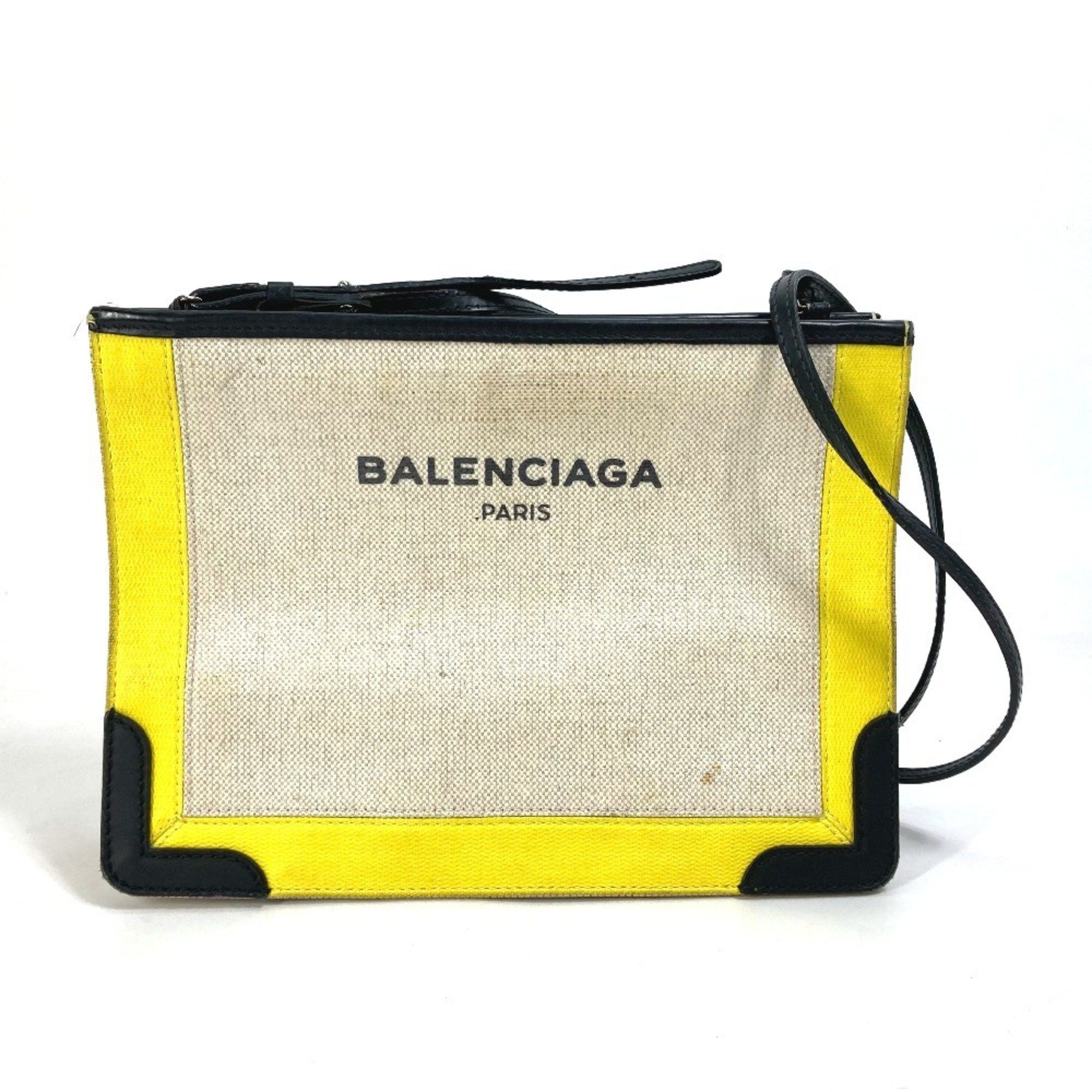 BALENCIAGA 339937 Navy Pochette Clutch Bag/Pouch/Shoulder Bag in Leather/Coated Canvas Yellow Women's
