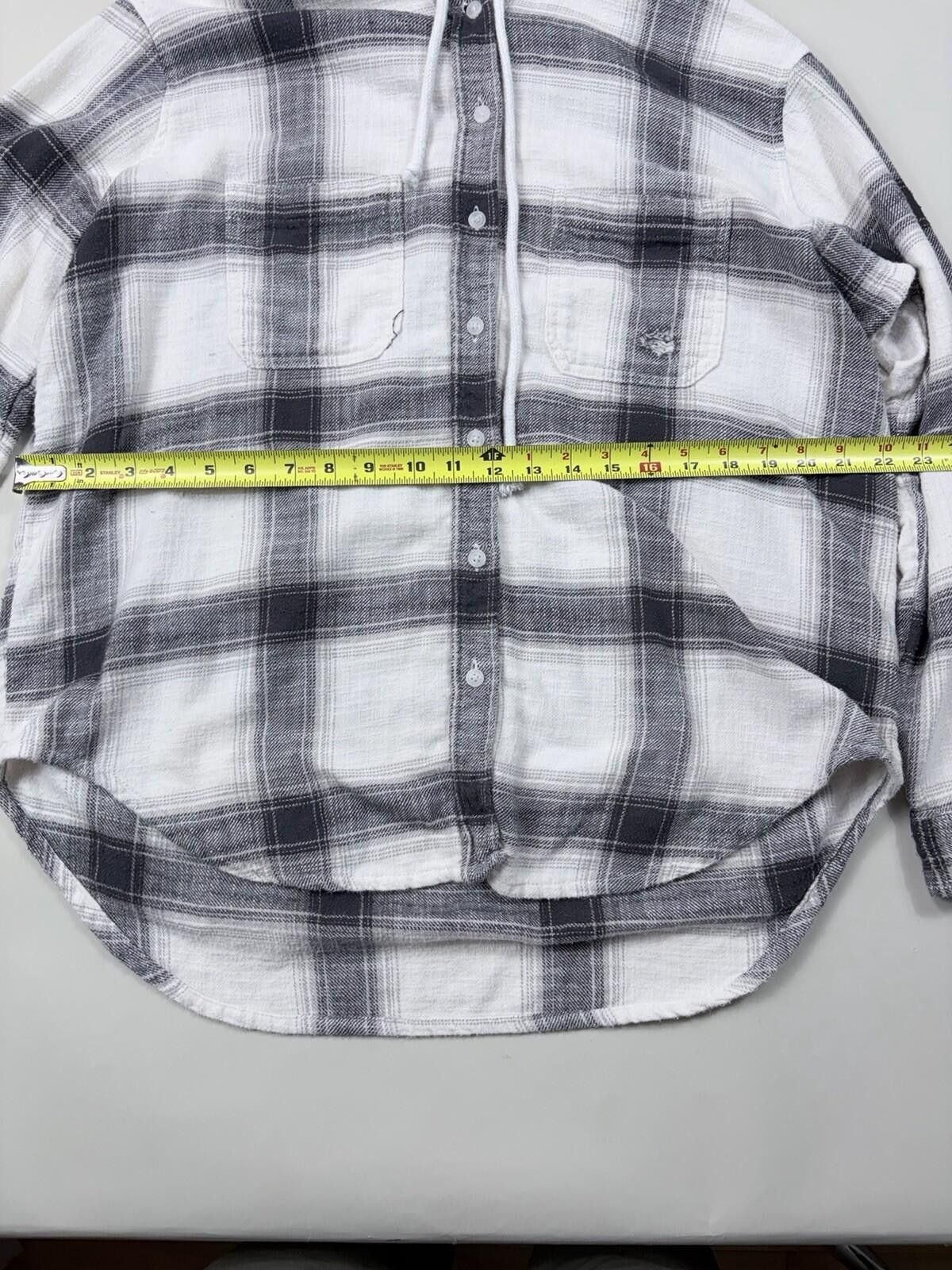 American Eagle Outfitters American Eagle Distressed Plaid Hooded Flannel Shirt Size M Size US M / EU 48-50 / 2 - 9 Thumbnail
