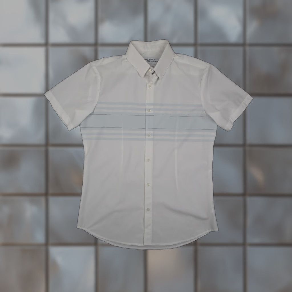 Mizzen+Main Leeward Shirt Mens M White Stripe Short Sleeve Stretch Trim Fit Shirt