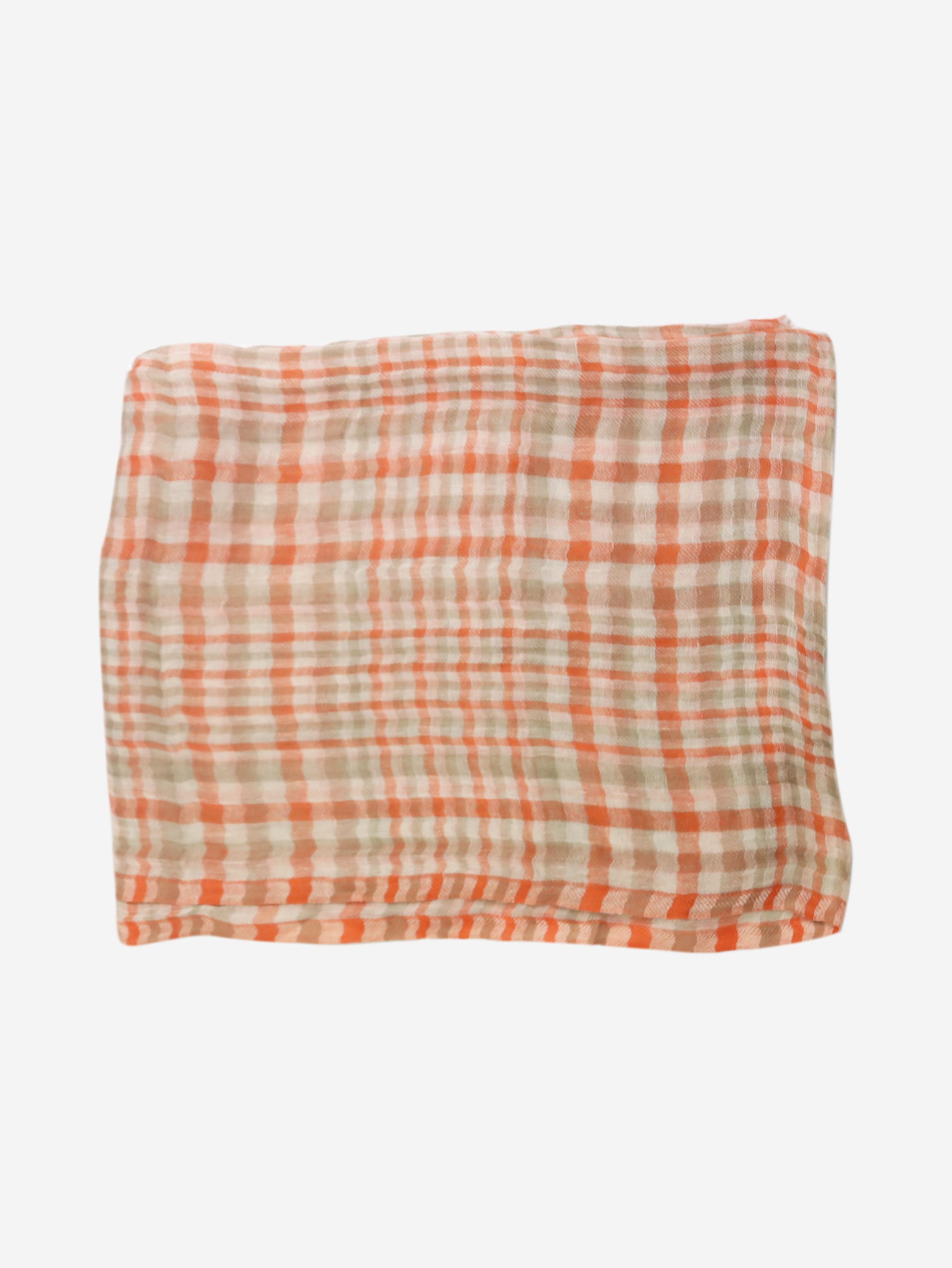 image of Loro Piana Orange Check Fringed Scarf, Women's