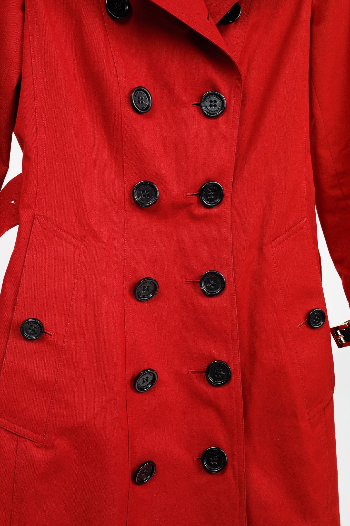 Burberry Burberry Red Cotton Belted Double-Breasted Trench Coat Size XXS / US 00 / IT 34 - 11 Thumbnail