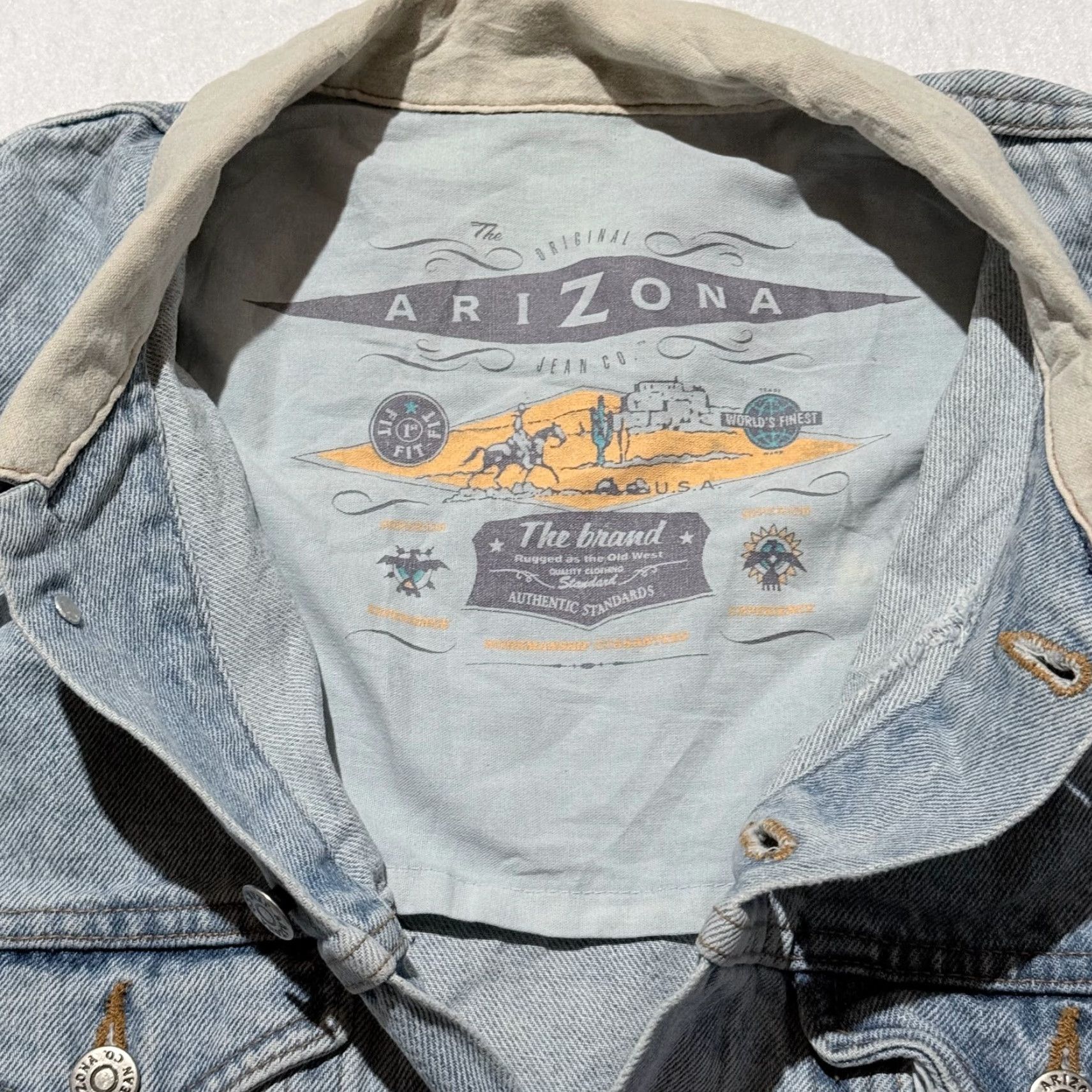 Vintage VINTAGE Arizona Jeans Co Trucker Jacket Blue Light Wash Denim USA Made - Medium Size US 31 - 7 Thumbnail