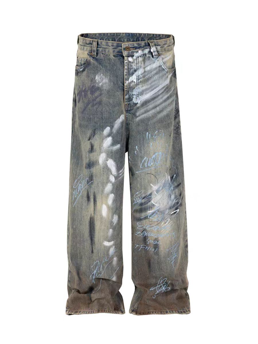 Japanese Brand × Jean Street graffiti hand-painted distressed washed baggy jeans Size US 30 / EU 46 - 3 Thumbnail