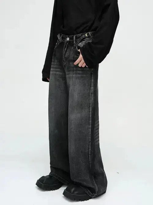 Japanese Brand Retro street cat whisker design wide leg jeans Size US 32 / EU 48 - 2 Thumbnail