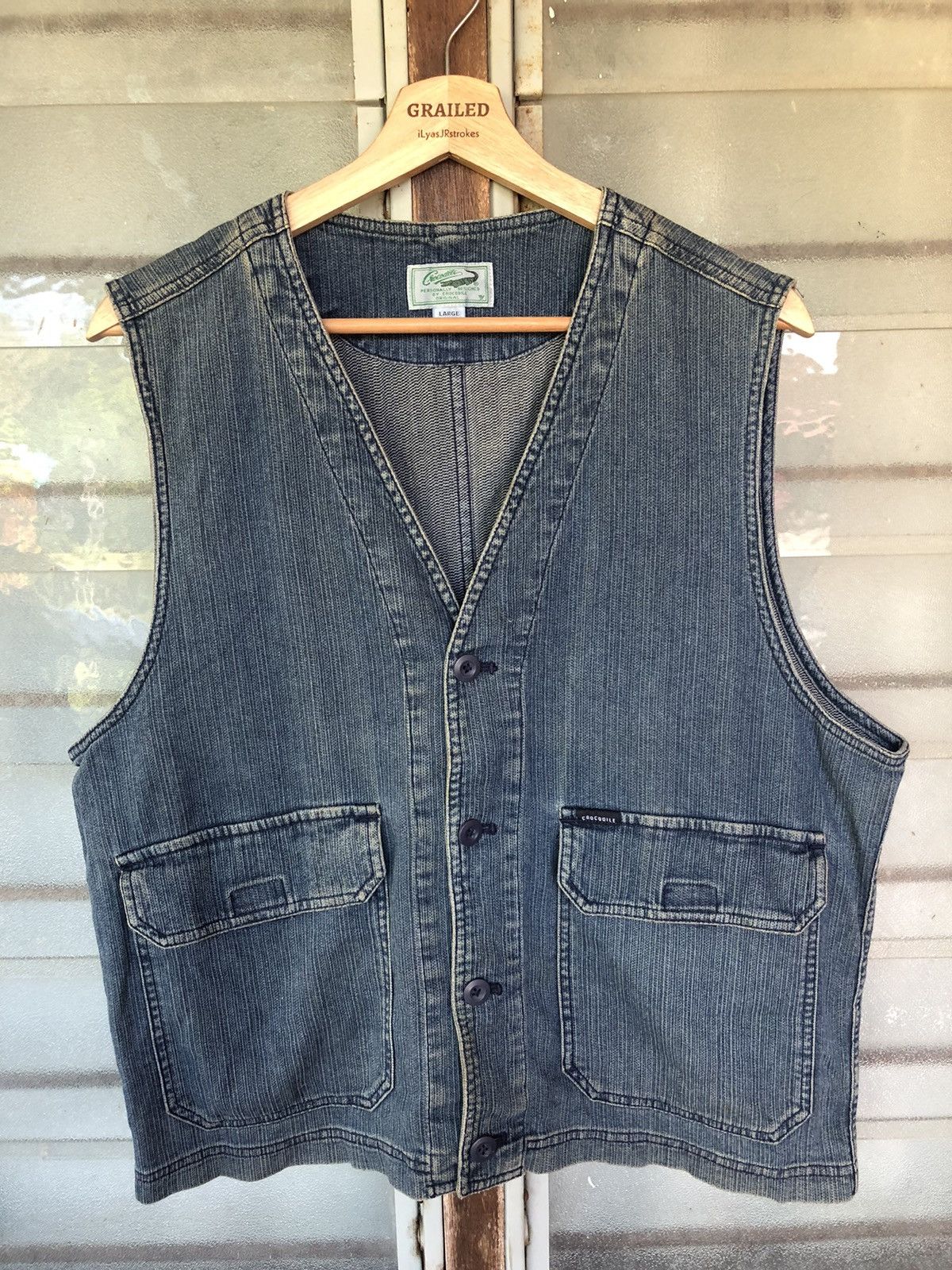 If Six Was Nine × Japanese Brand × Vintage Vintage Crocodile Denim Blue Distressed Vest Jacket Size US L / EU 52-54 / 3 - 2 Thumbnail