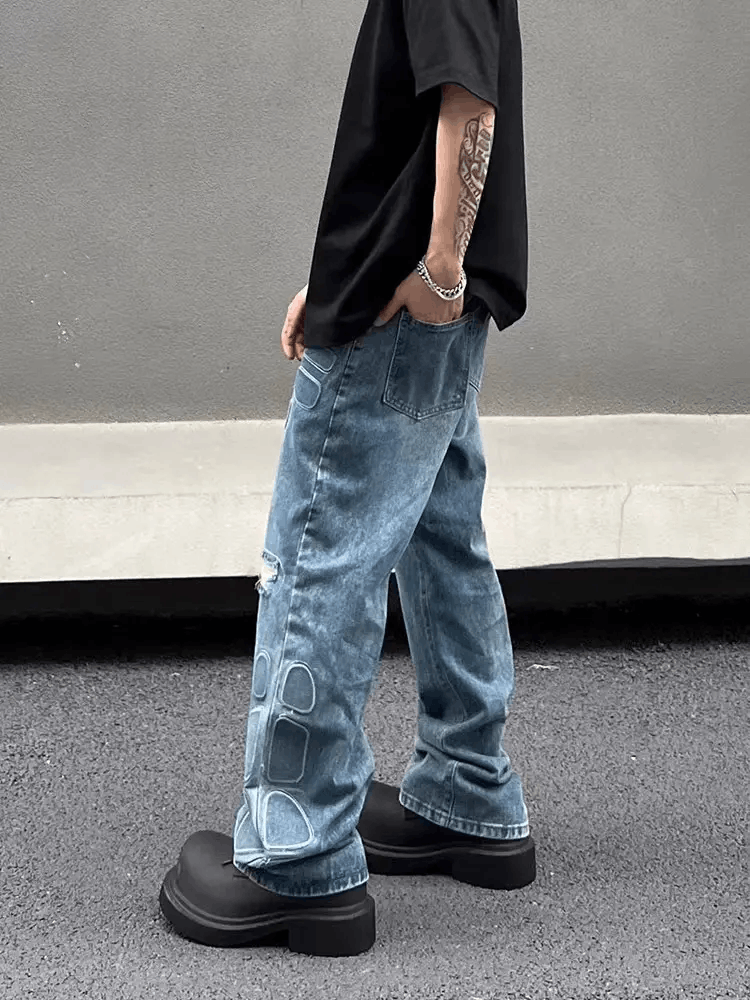 Japanese Brand × Jean Washed and distressed high street armor ripped baggy jeans Size US 34 / EU 50 - 4 Thumbnail
