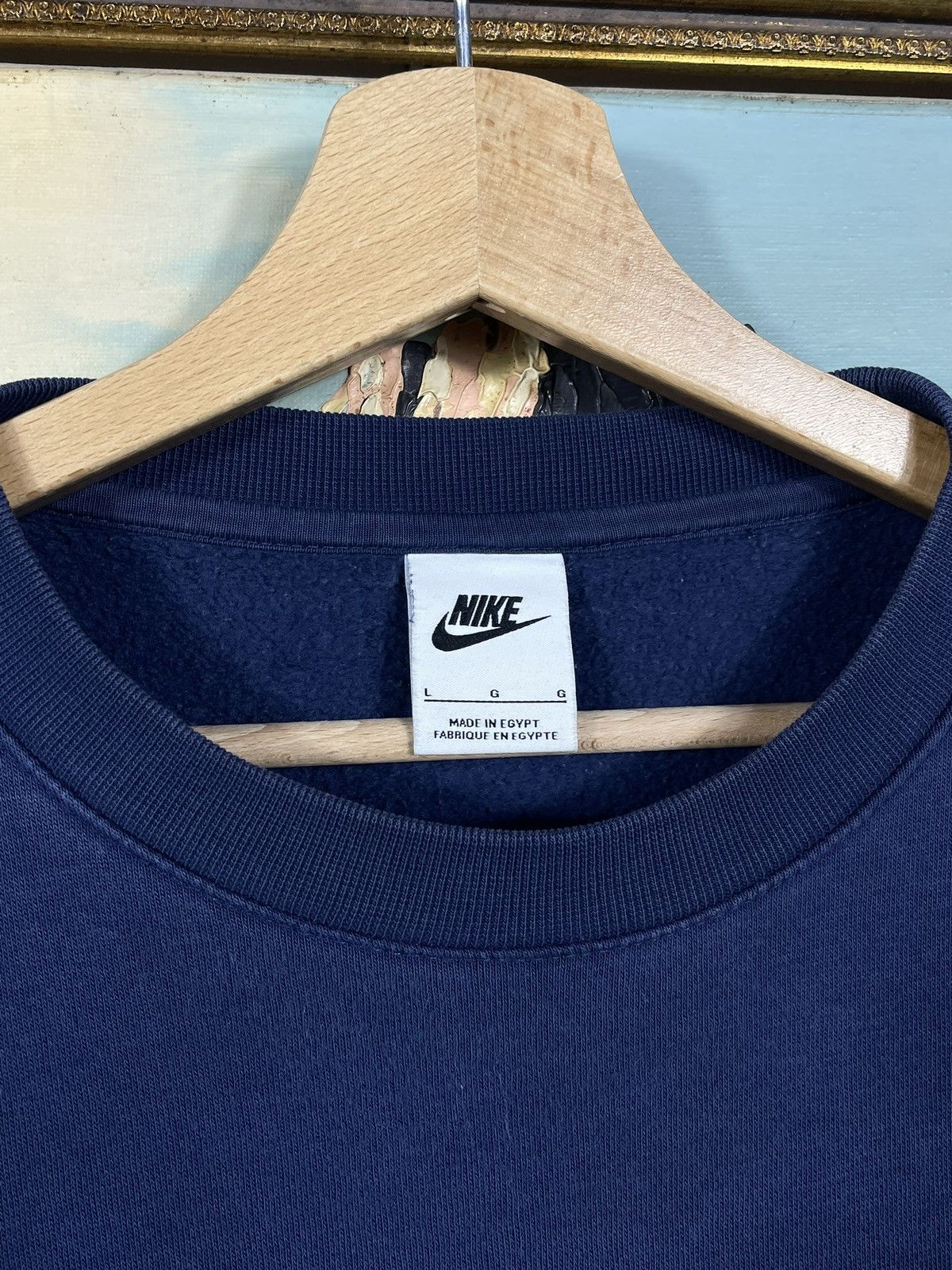 Nike × Vintage Navy Crewneck Nike Loose Skate Hiphop Rap Center Swoosh Size US L / EU 52-54 / 3 - 5 Thumbnail