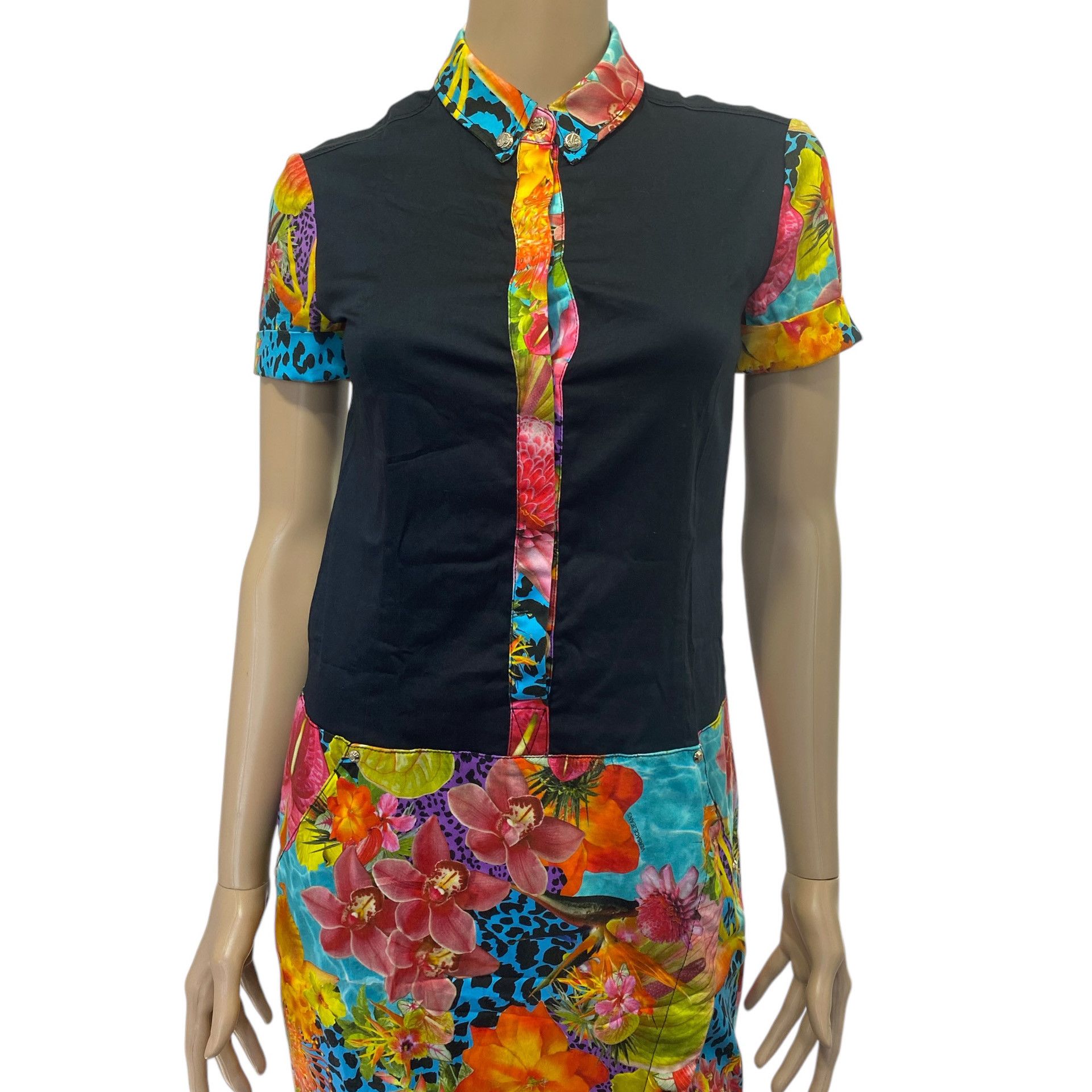 Versace Black Multicolor Floral Printed Buttoned Dress Size XS / US 0-2 / IT 36-38 - 5 Thumbnail