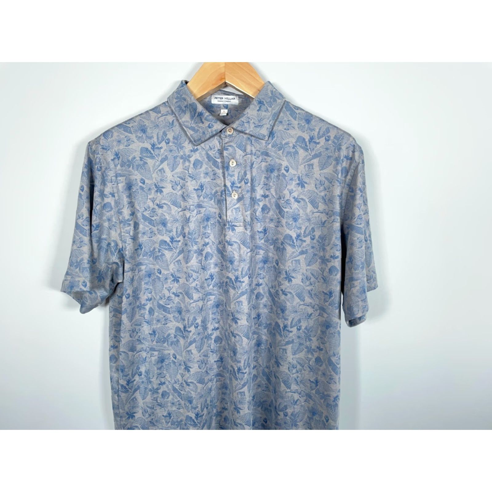Peter Millar Peter Millar Summer Comfort Polo Shirt Men's Large Gray Blue Floral Pattern Size US L / EU 52-54 / 3 - 4 Thumbnail