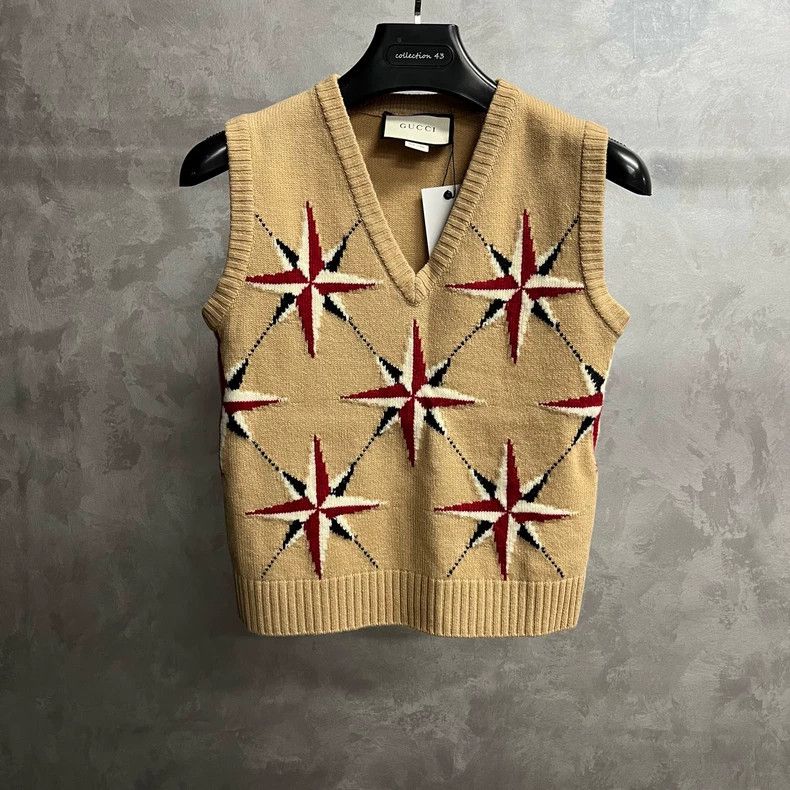 Gucci Gucci Brown embroidered bee wool prismatic pattern V-neck s Size US S / EU 44-46 / 1 - 1 Thumbnail
