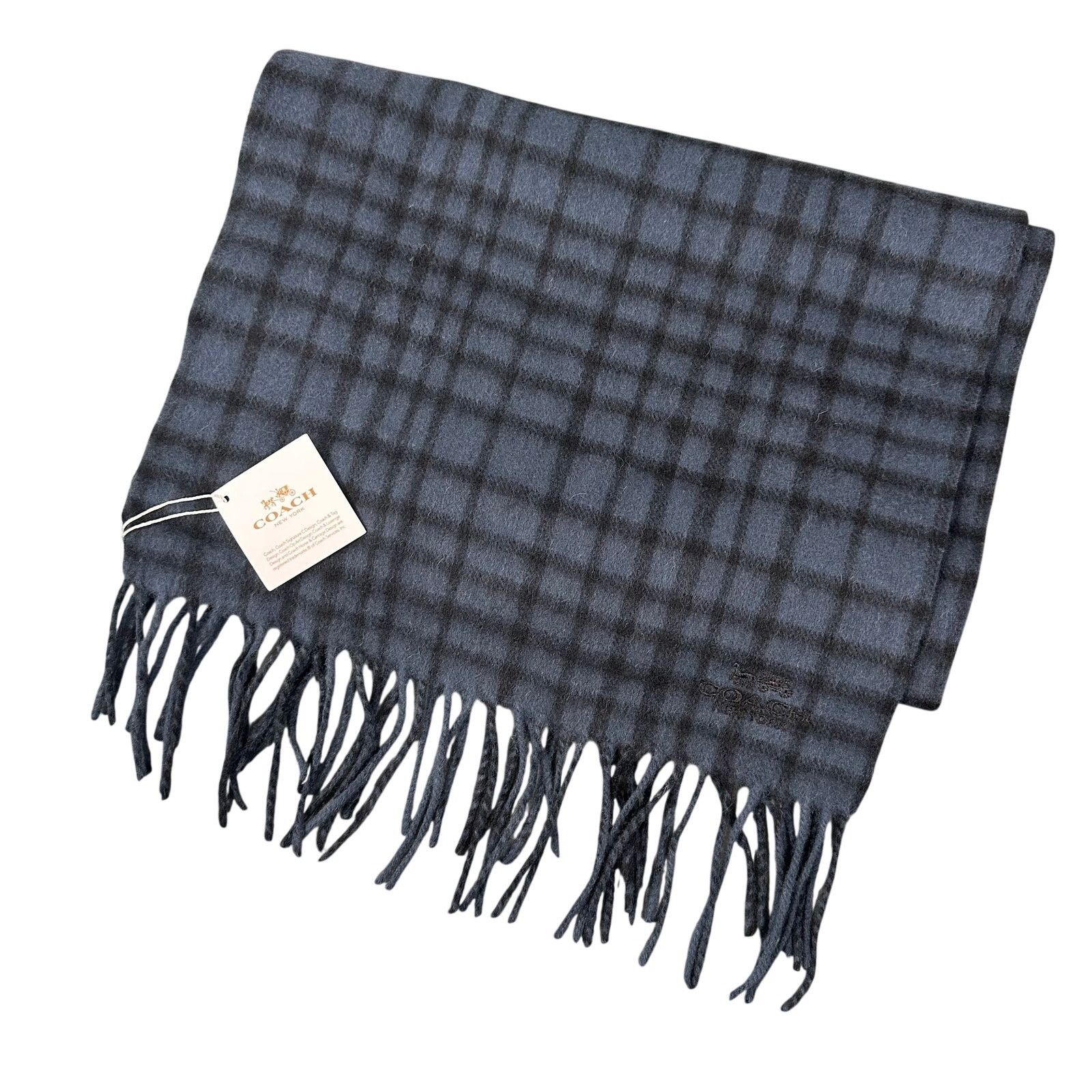 Coach Coach Wild Plaid Scarf Wool Cashmere Navy Black Size ONE SIZE - 2 Thumbnail