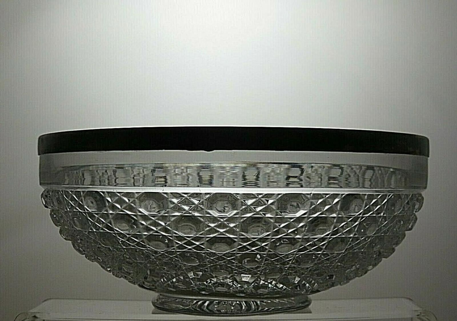 The Unbranded Brand Antique Pressed Glass Fruit Salad Bowl Silver Plated Rim Size ONE SIZE - 2 Thumbnail