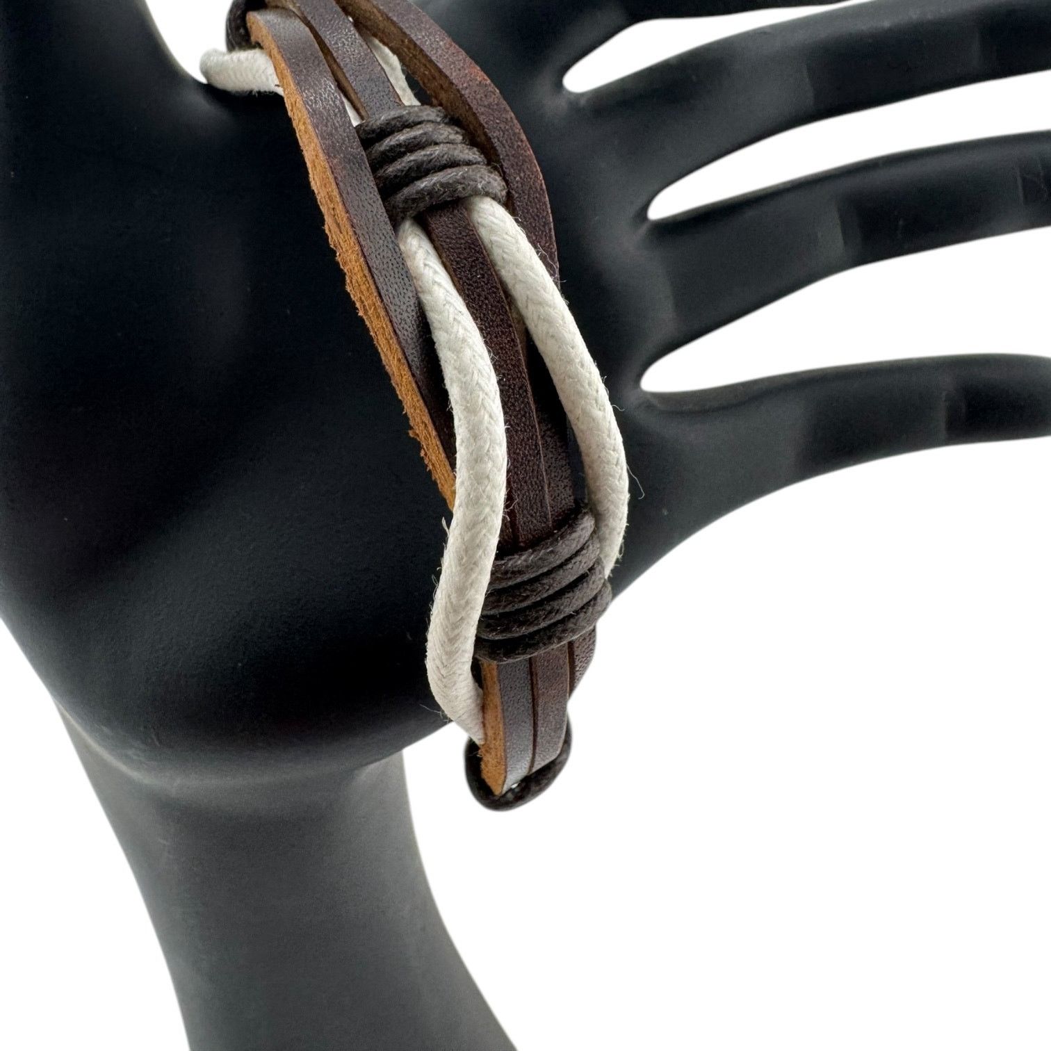 Other Ashen Earth Cuff: Handmade Dark Brown & White Leather Size ONE SIZE - 1 Thumbnail