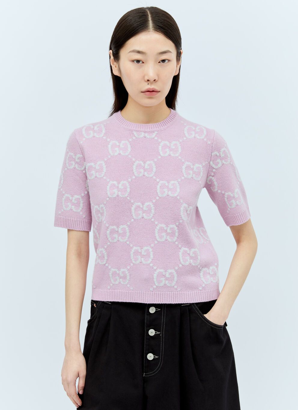 Image of Gucci Gg Knit Wool Top in Pink, Women's (Size XS)