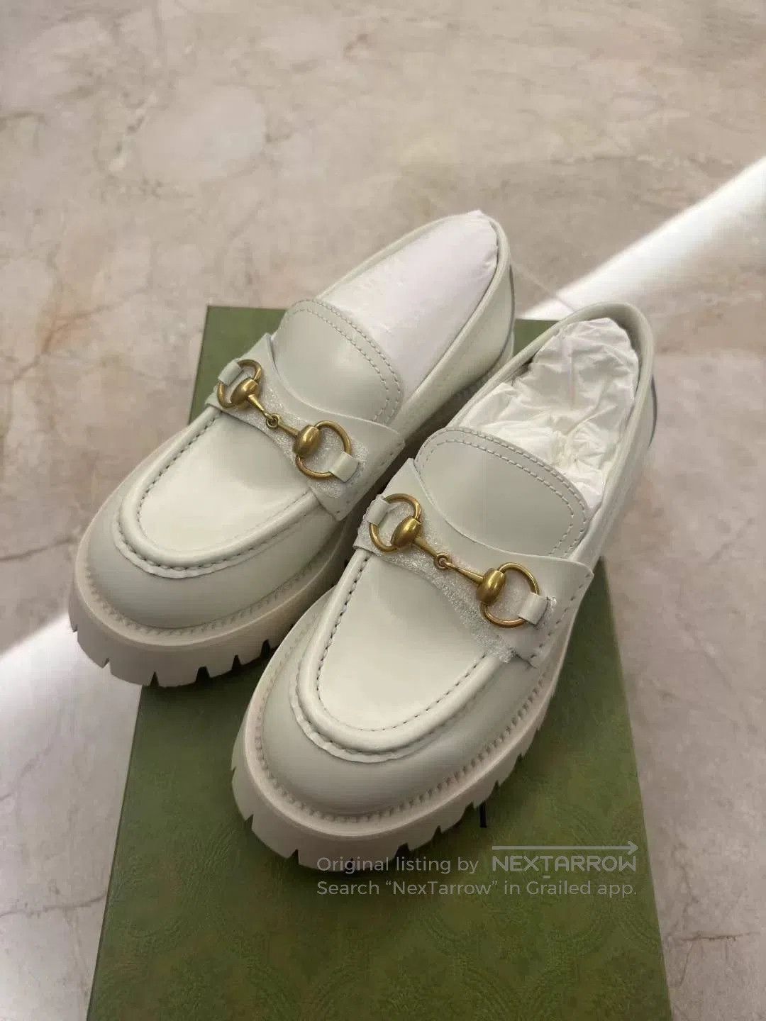 Gucci Gucci White Leather Platform Horsebit Loafer. Size US 4.5 / IT 34.5 - 1 Thumbnail