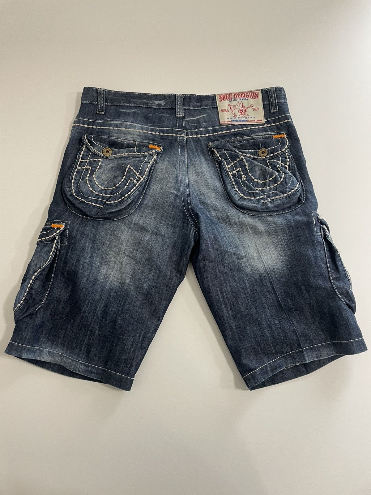 Japanese Brand Vintage True Religion Cargo Shorts Denim Jeans Blue Size US 33 - 8 Thumbnail