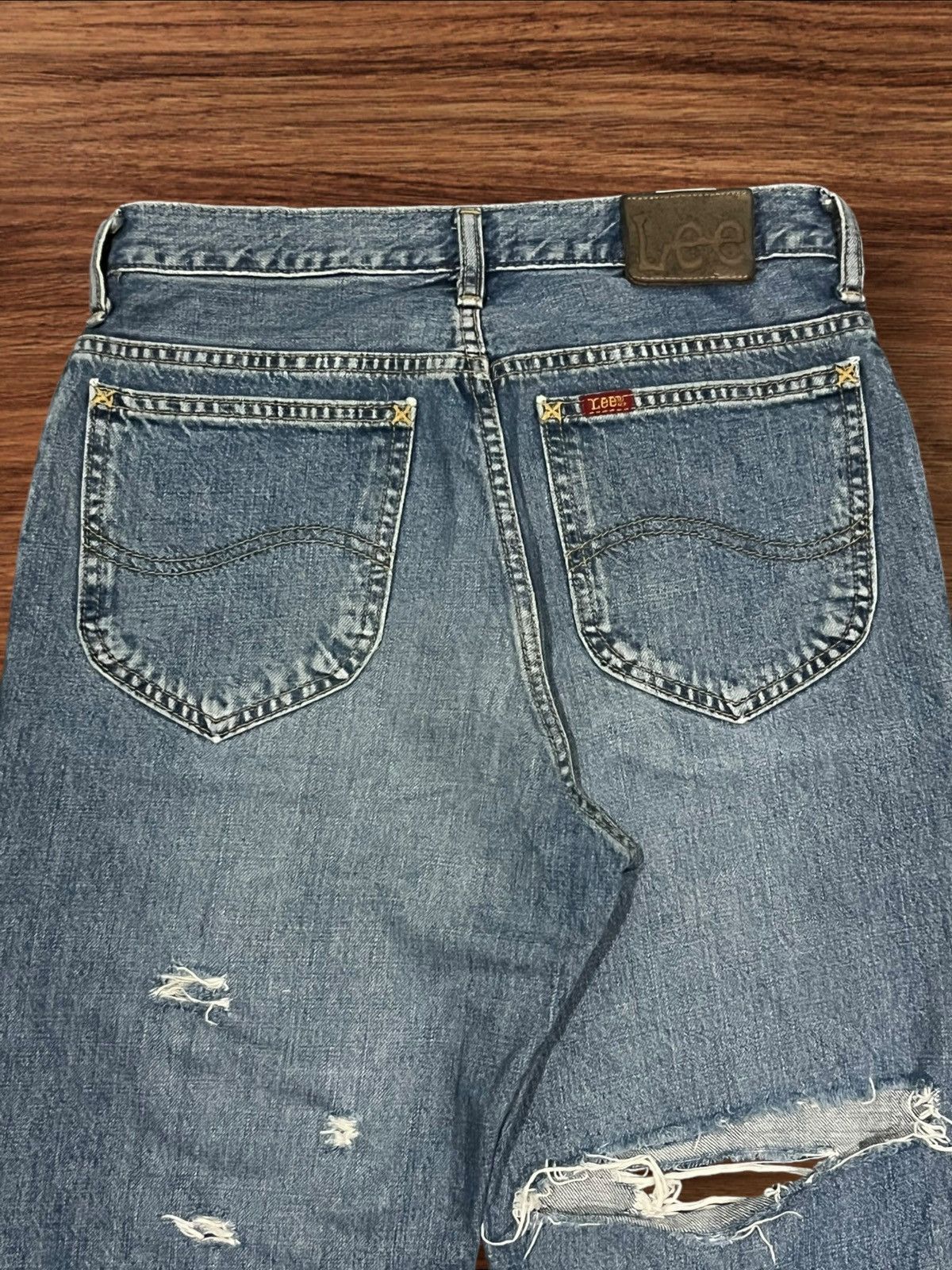 Lee × Vintage Vintage Miss Lee Trashed Punk Style Blue Washed Flare Jeans Size 31" - 7 Thumbnail