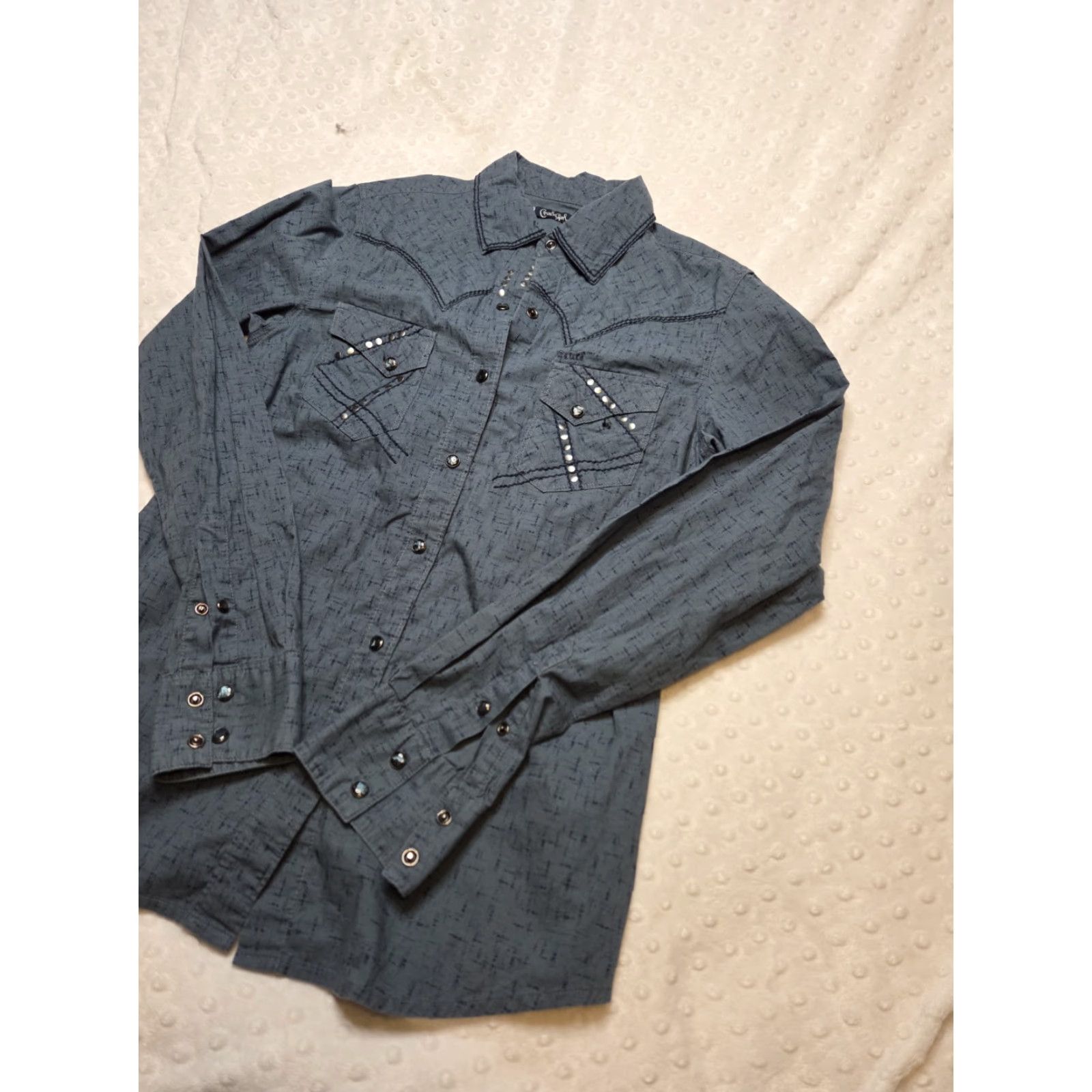 Vintage Cruel Girl Womens M Blue Floral Embroidered Back Long Sleeve Snap Western Shirt Size M / US 6-8 / IT 42-44 - 2 Thumbnail