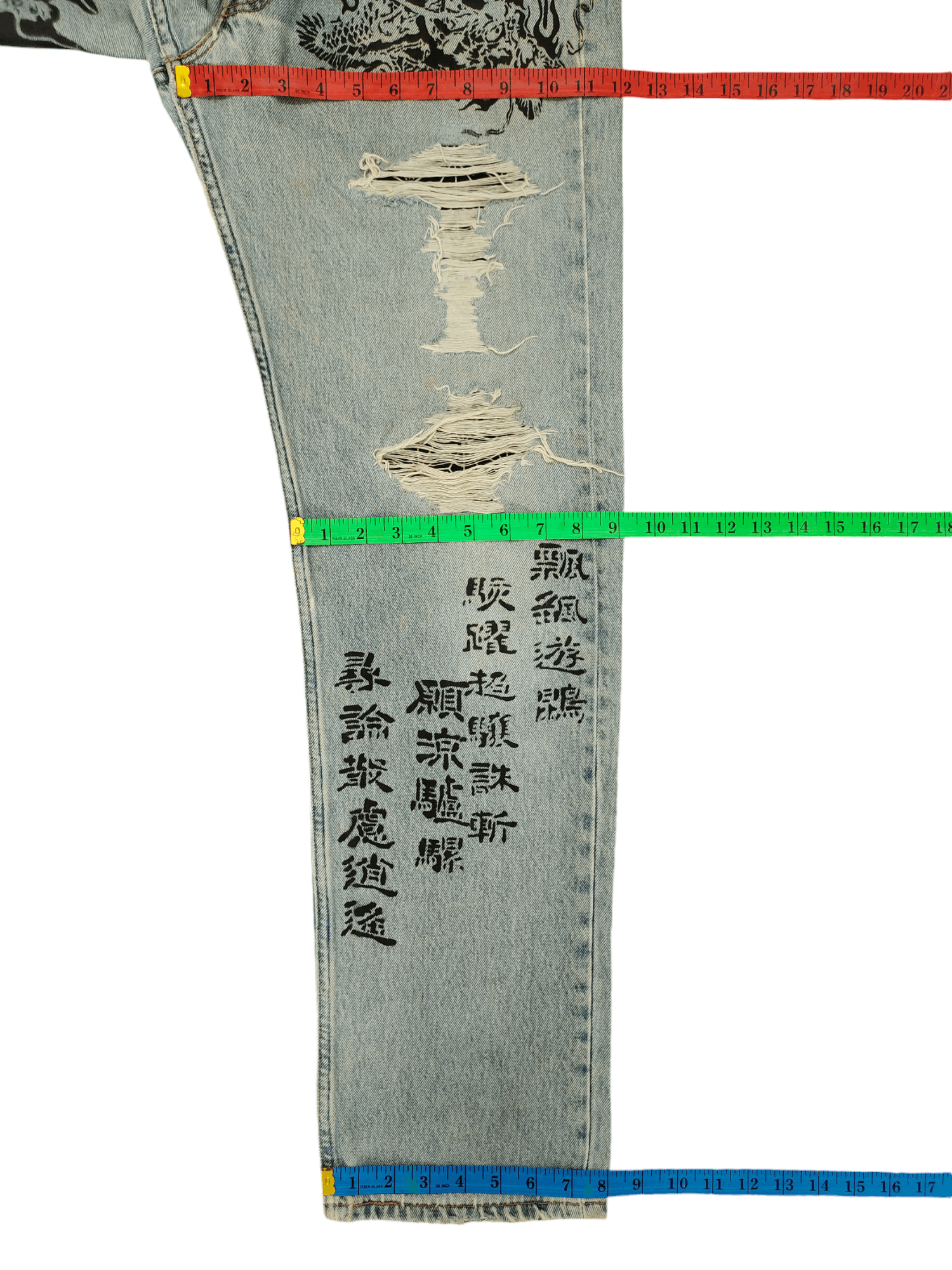 Levi's Vintage Levis 501 Japanese Script Dragon Print Distress Jean Size US 33 - 12 Thumbnail