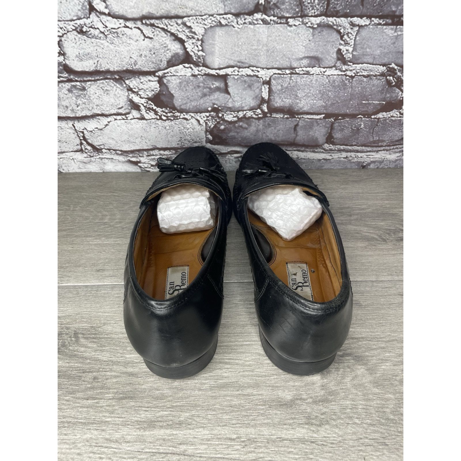 Other SAN REMO Black Leather Wingtip Tassel Loafers Dress Shoes Me Size US 12 / EU 45 - 23 Thumbnail