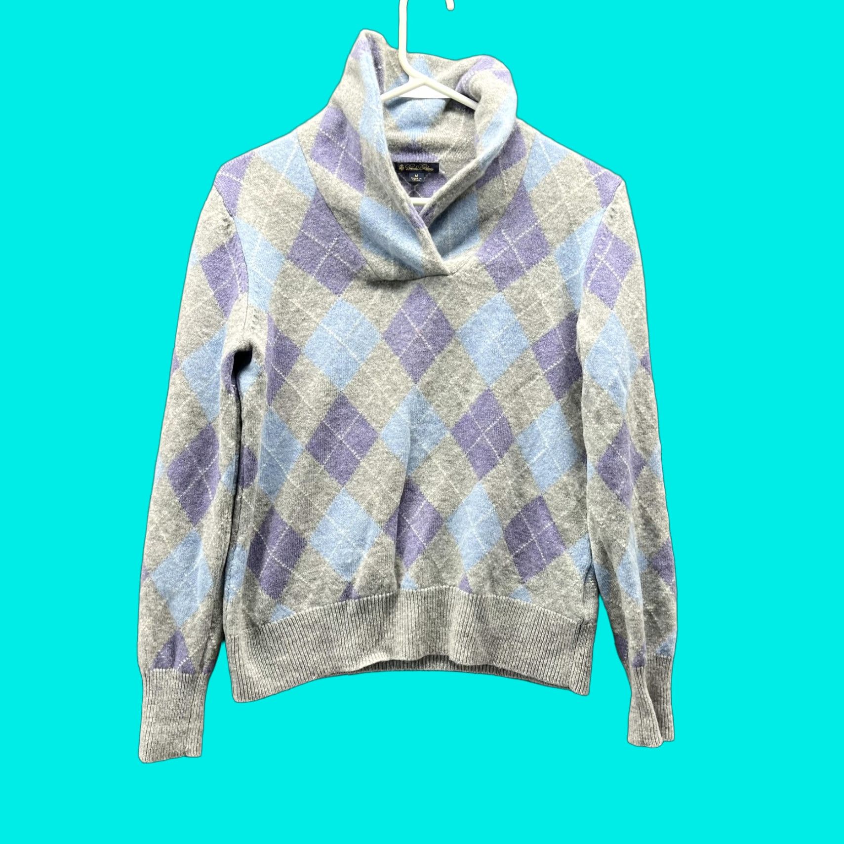 Brooks Brothers VINTAGE Brooks Brothers Sweater Woman Medium Argyle Gray Pullover Fleece High Neck Size M / US 6-8 / IT 42-44 - 1 Thumbnail